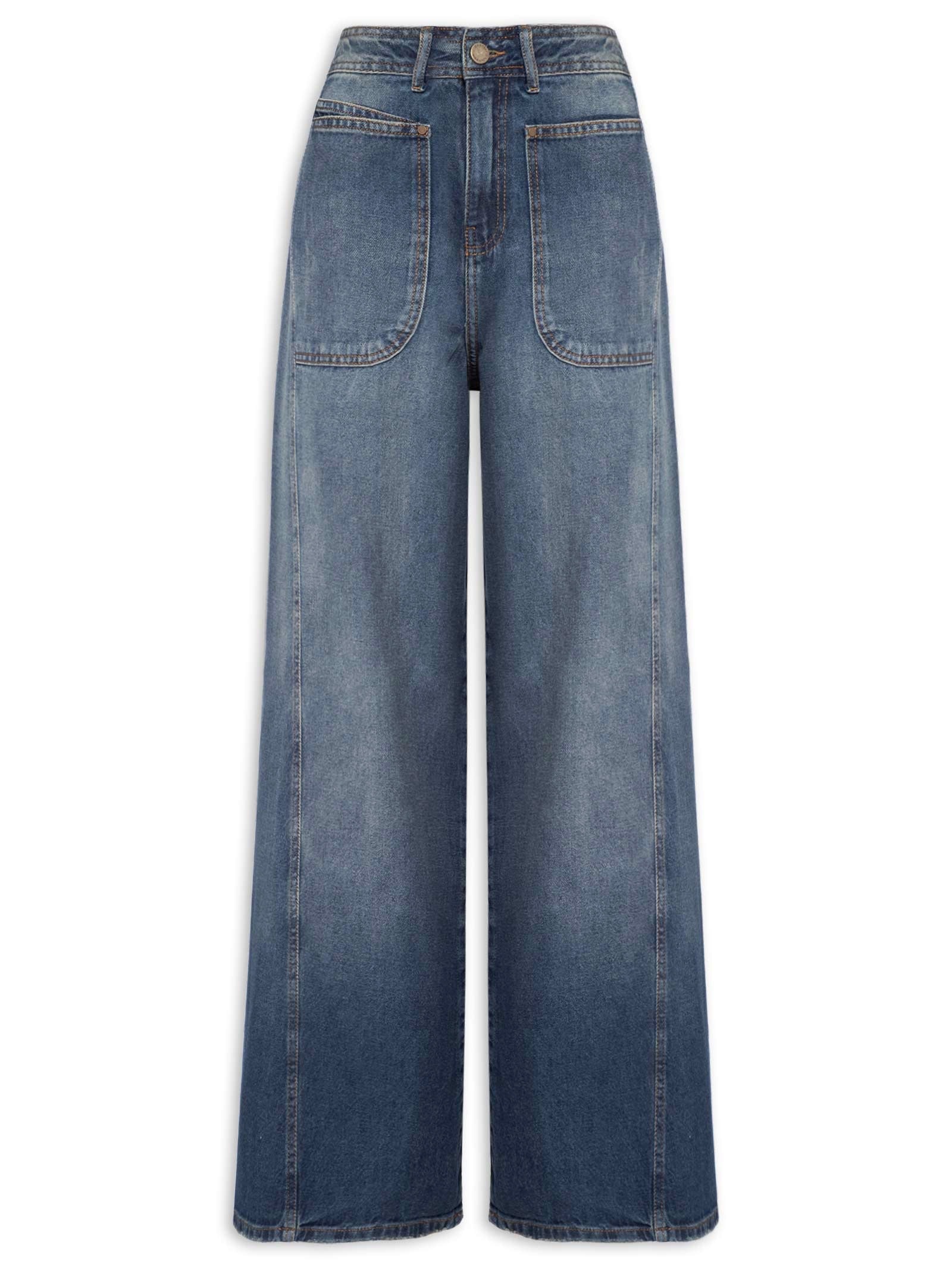 Calça Feminina Jeans Pantalona Premium Azul Cantão