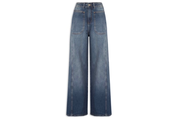 Calça Feminina Jeans Pantalona Premium - Azul