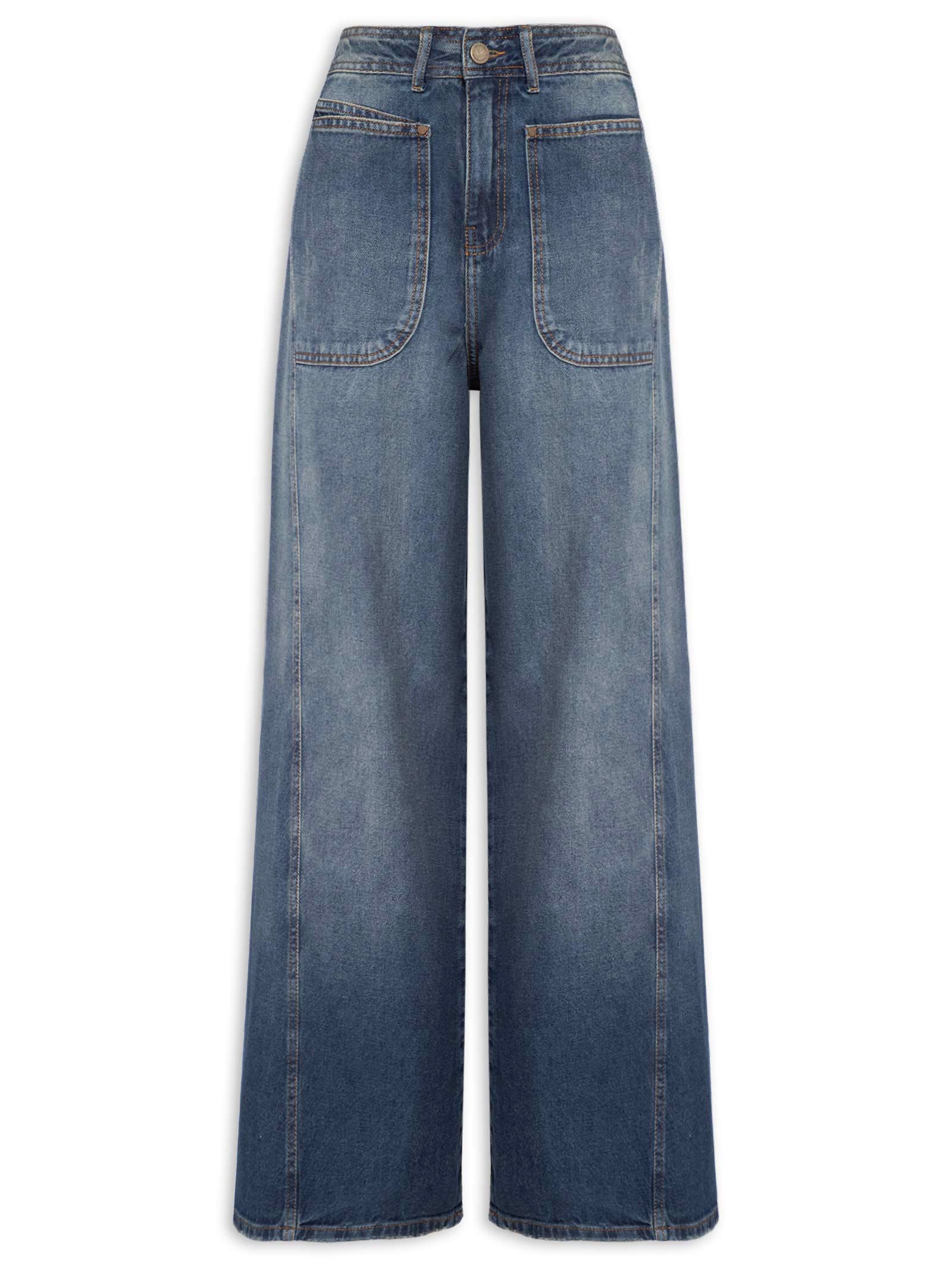 Calça Feminina Jeans Pantalona Premium Azul Cantão