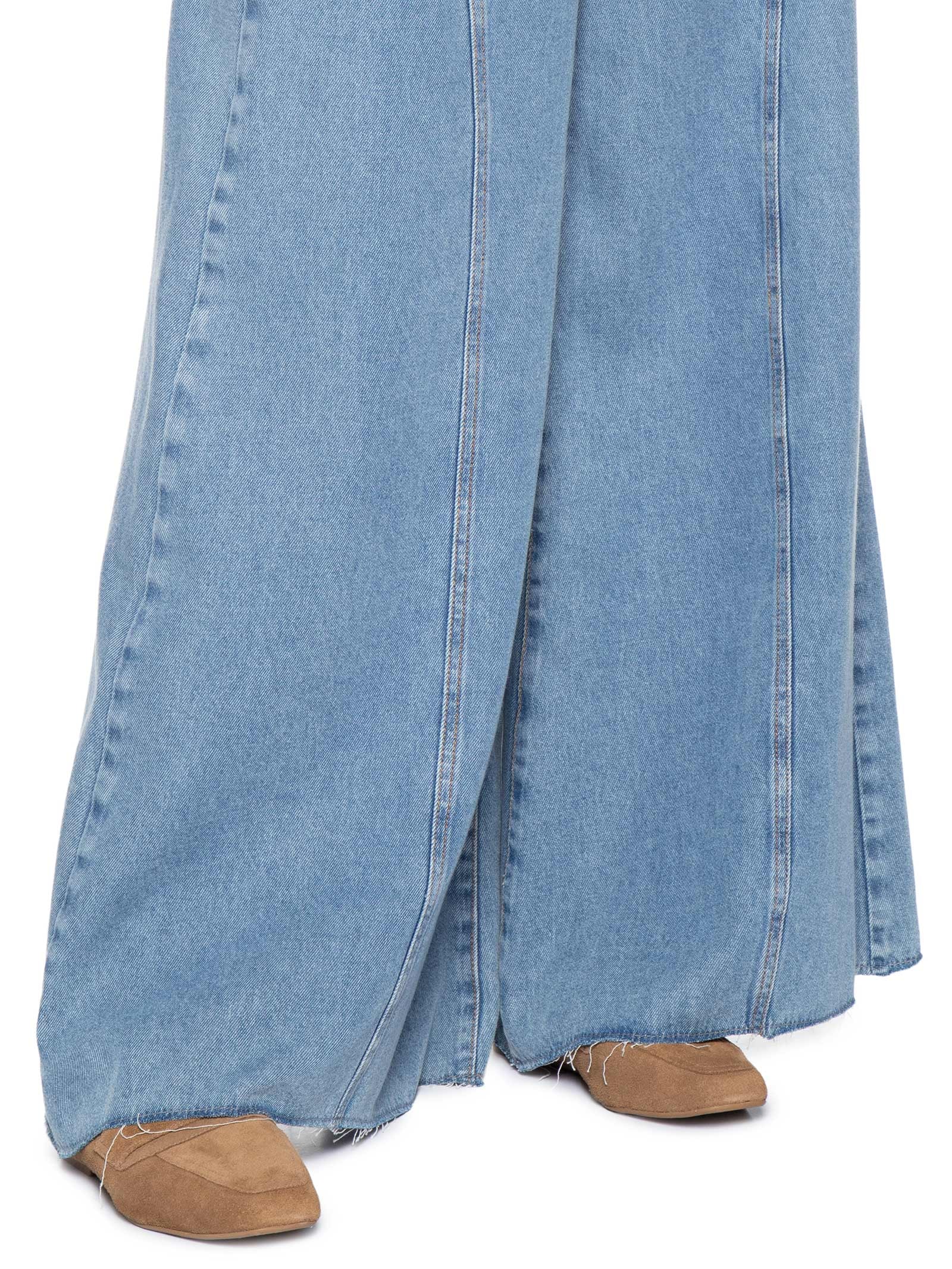 Calça Feminina Jeans Pantalona Recortes Azul Dress To