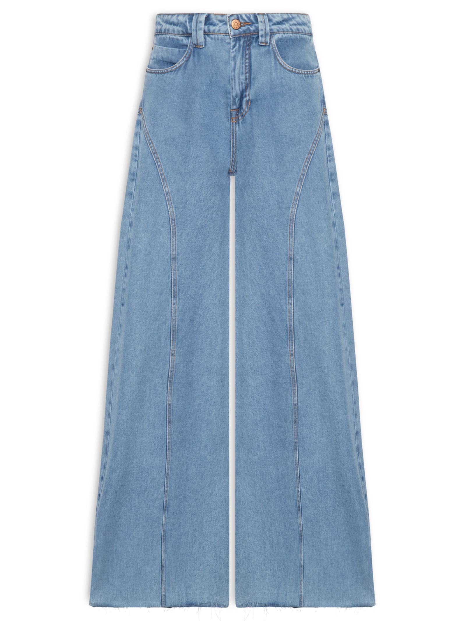 Calça Feminina Jeans Pantalona Recortes Azul Dress To