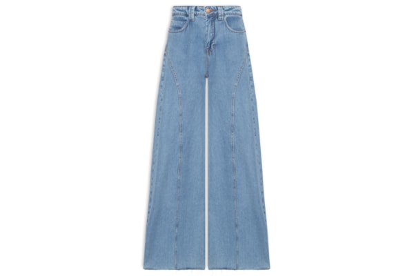 Calça Feminina Jeans Pantalona Recortes - Azul