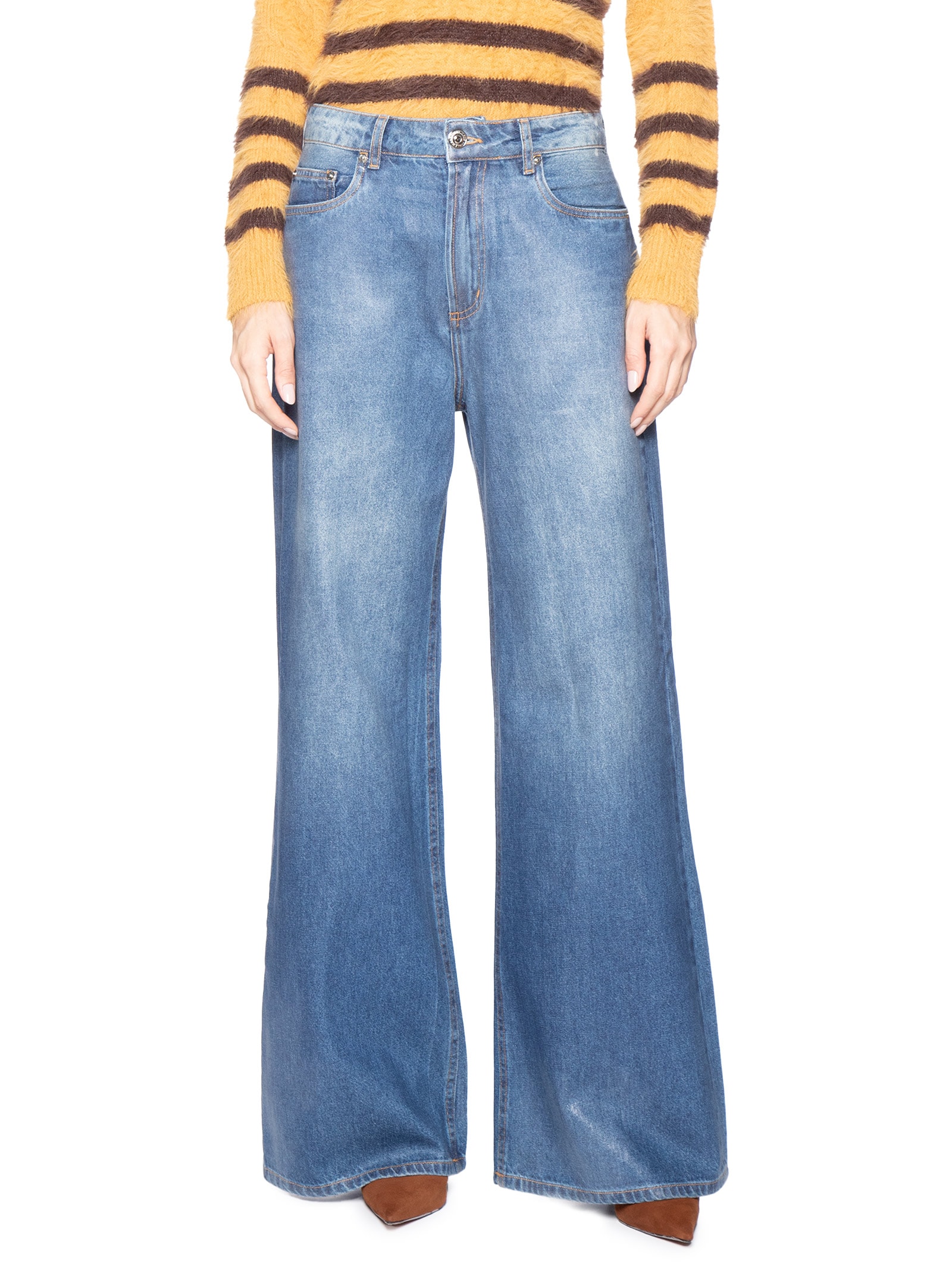 Calça Feminina Jeans Pantalona Resinada Azul Animale Jeans