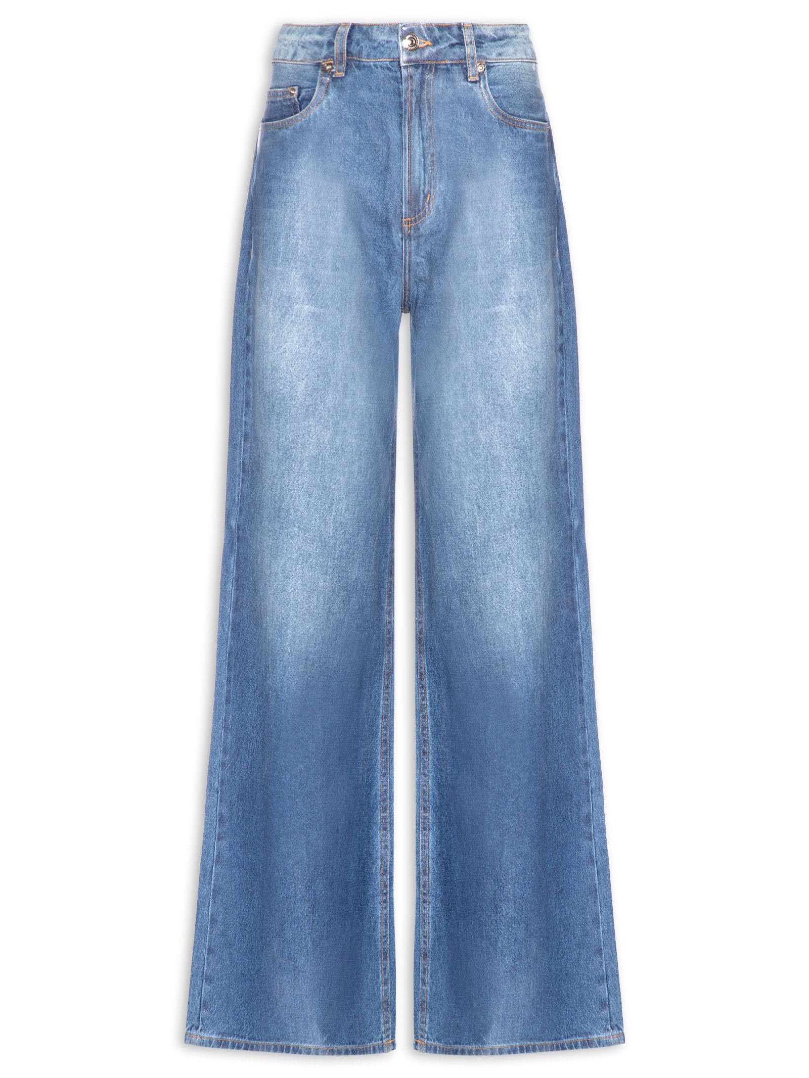Calça Feminina Jeans Pantalona Resinada Azul Animale Jeans