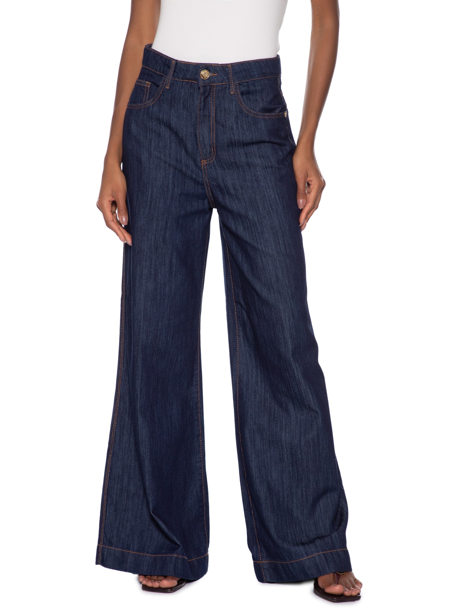 Calça Feminina Jeans Pantalona Super High Azul Lança Perfume