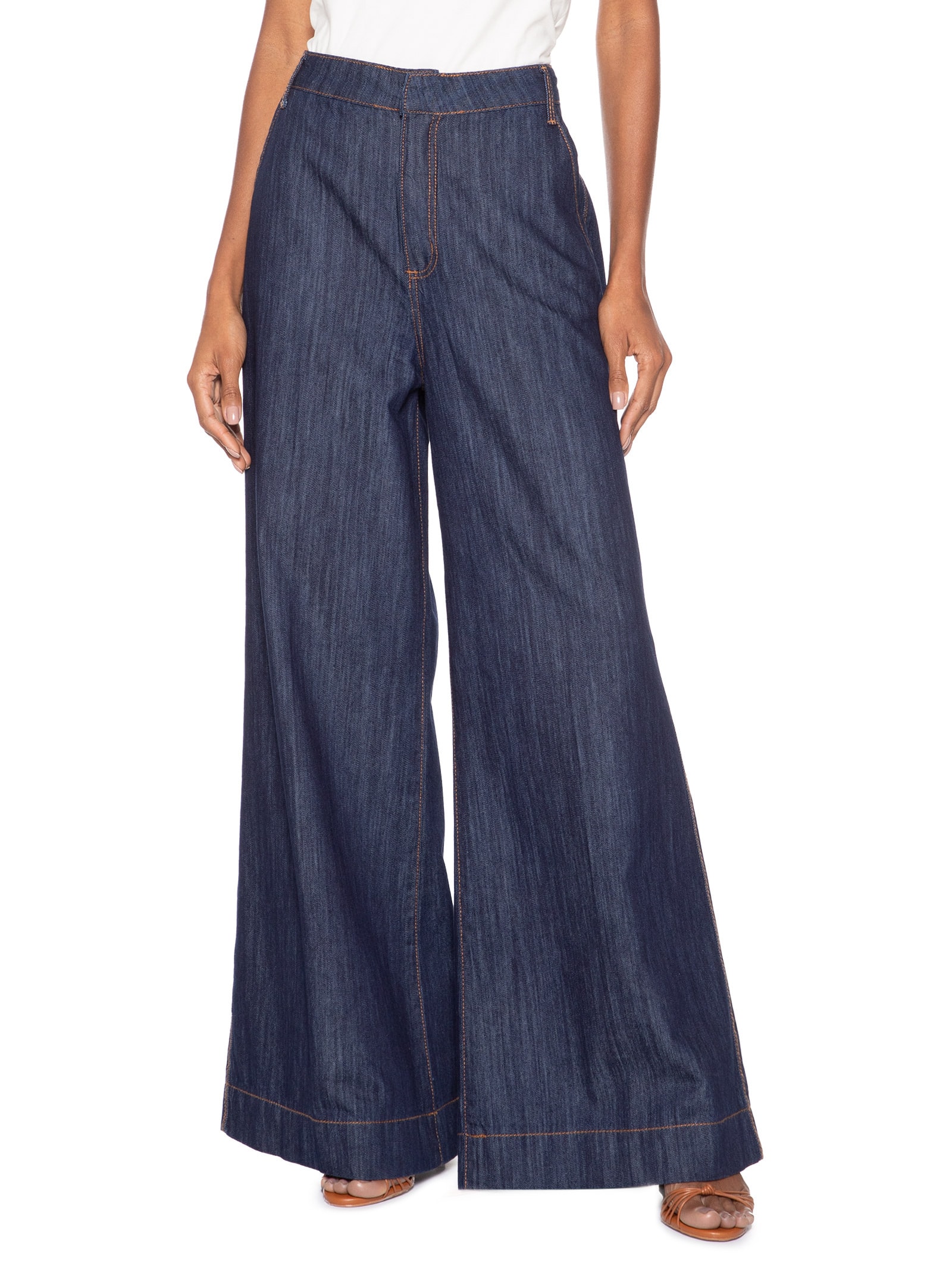 Calça Feminina Jeans Pantalona Super High Azul Lança Perfume