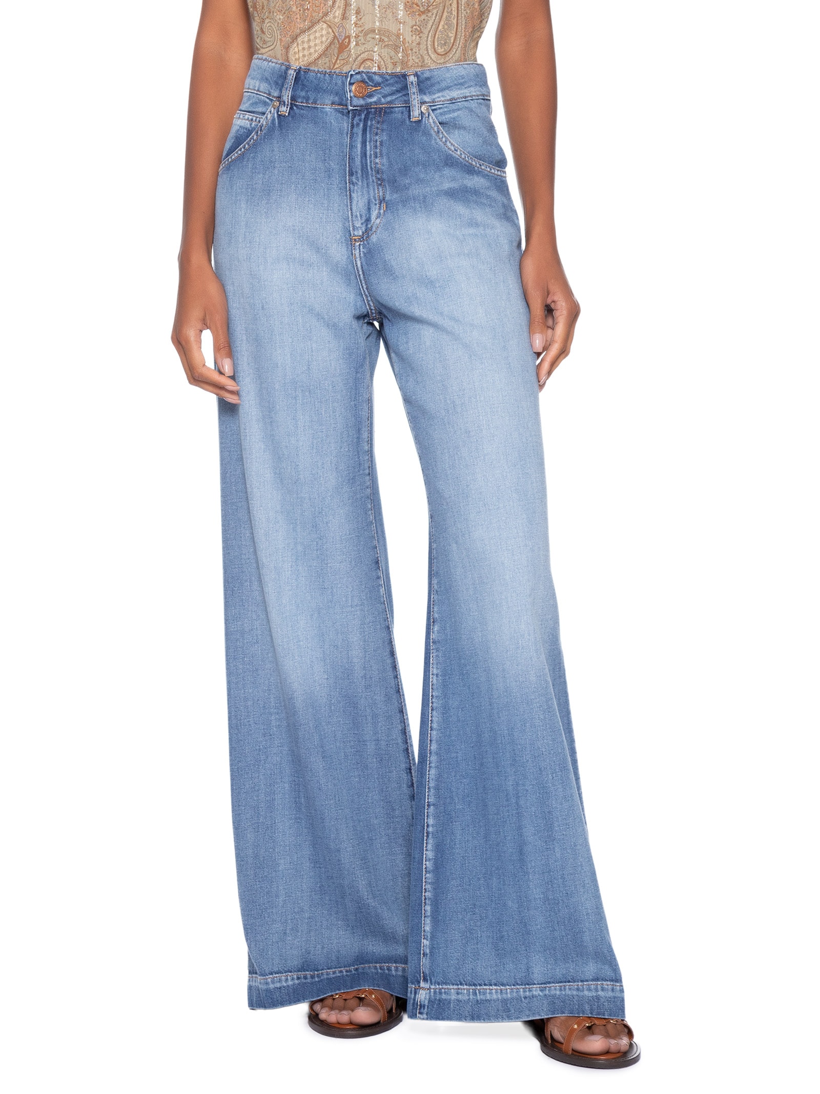 Calça Feminina Jeans Pantalona Vintage Azul Maria Filó