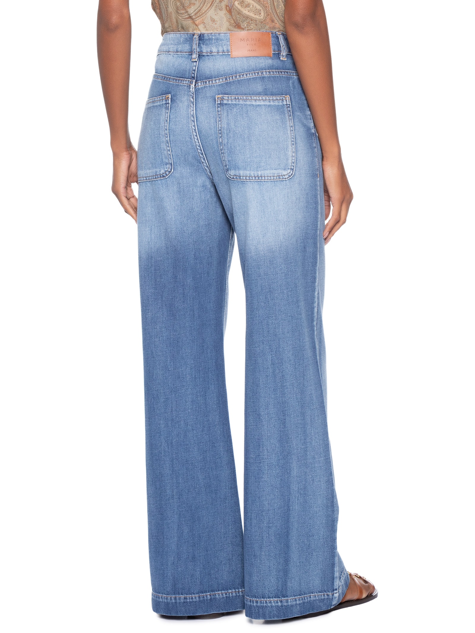 Calça Feminina Jeans Pantalona Vintage Azul Maria Filó