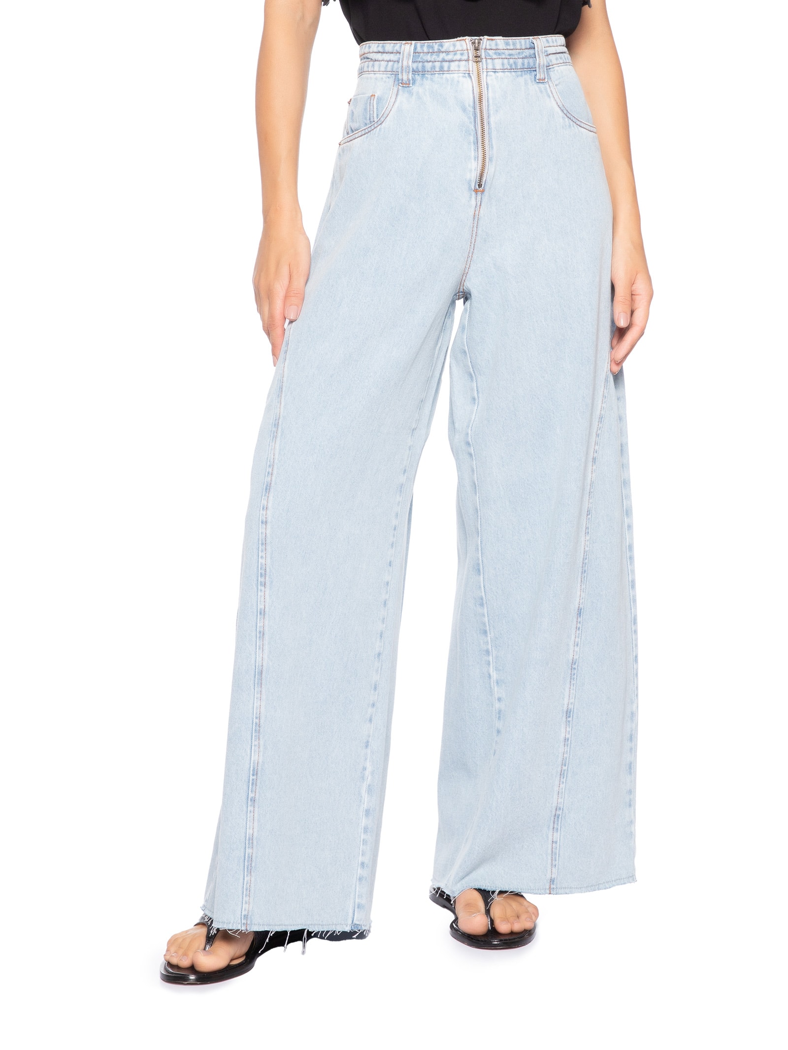 Calça Feminina Jeans Pantalona Zíper Azul Dress To