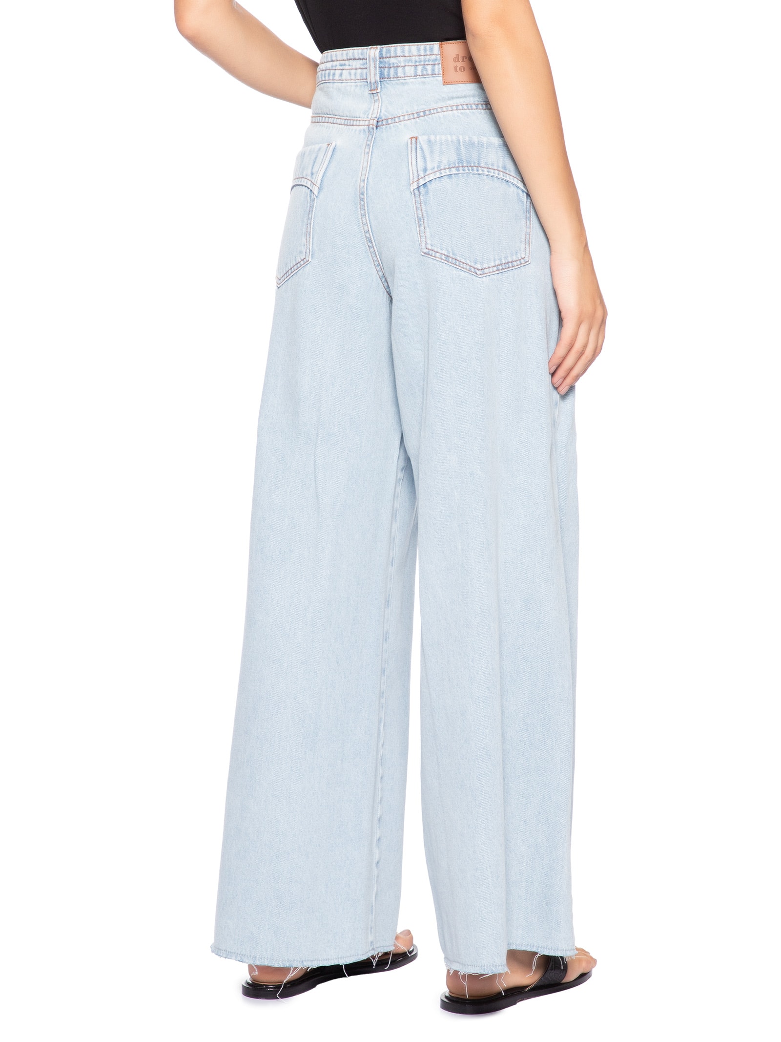 Calça Feminina Jeans Pantalona Zíper Azul Dress To