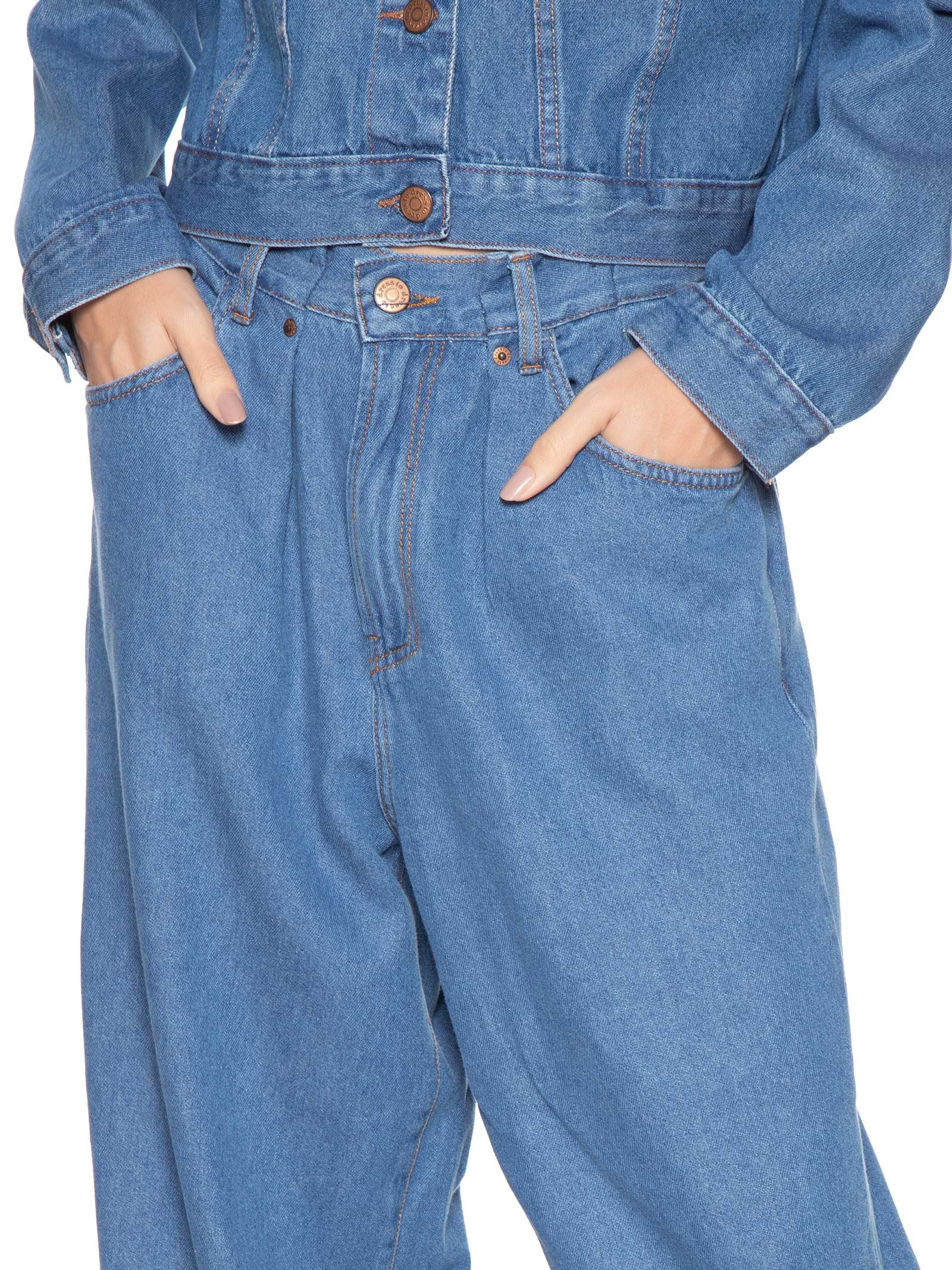 Calça Feminina Jeans Pregas Cós Azul Dress To