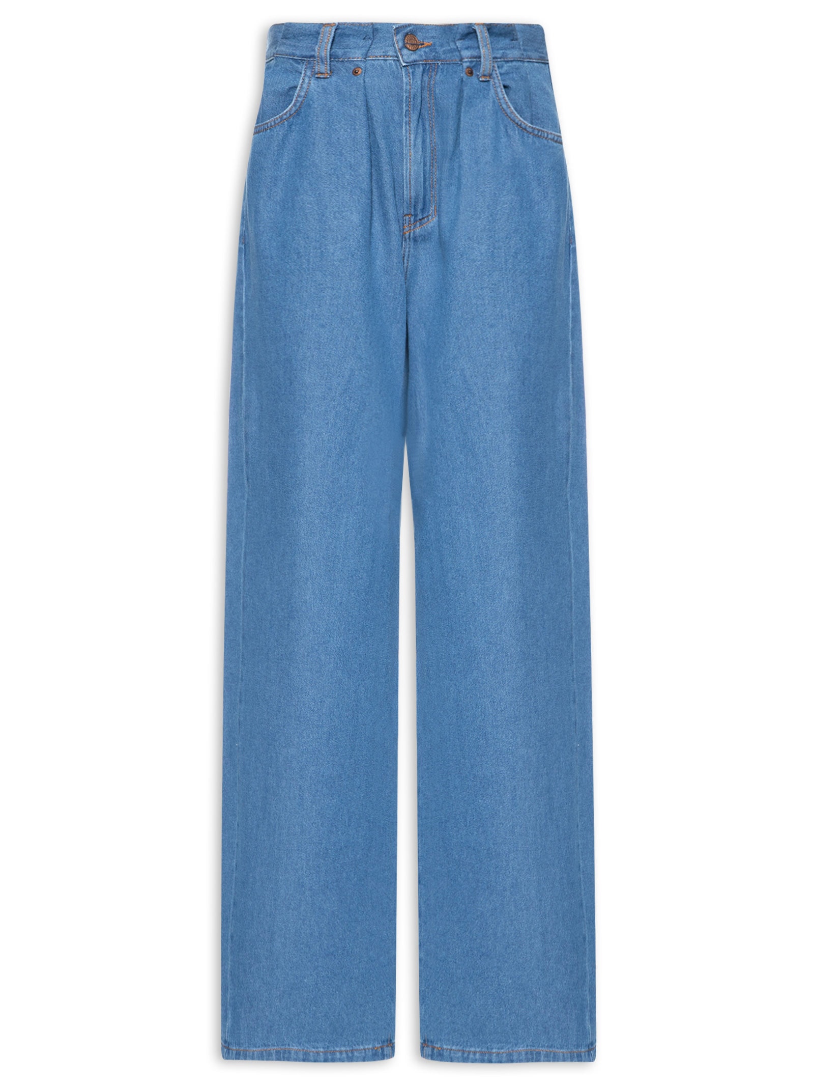 Calça Feminina Jeans Pregas Cós Azul Dress To