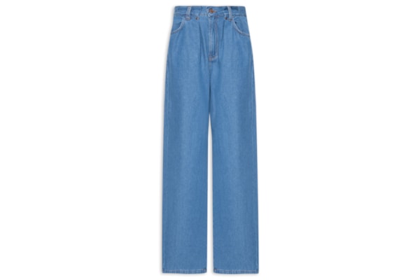 Calça Feminina Jeans Pregas Cós - Azul