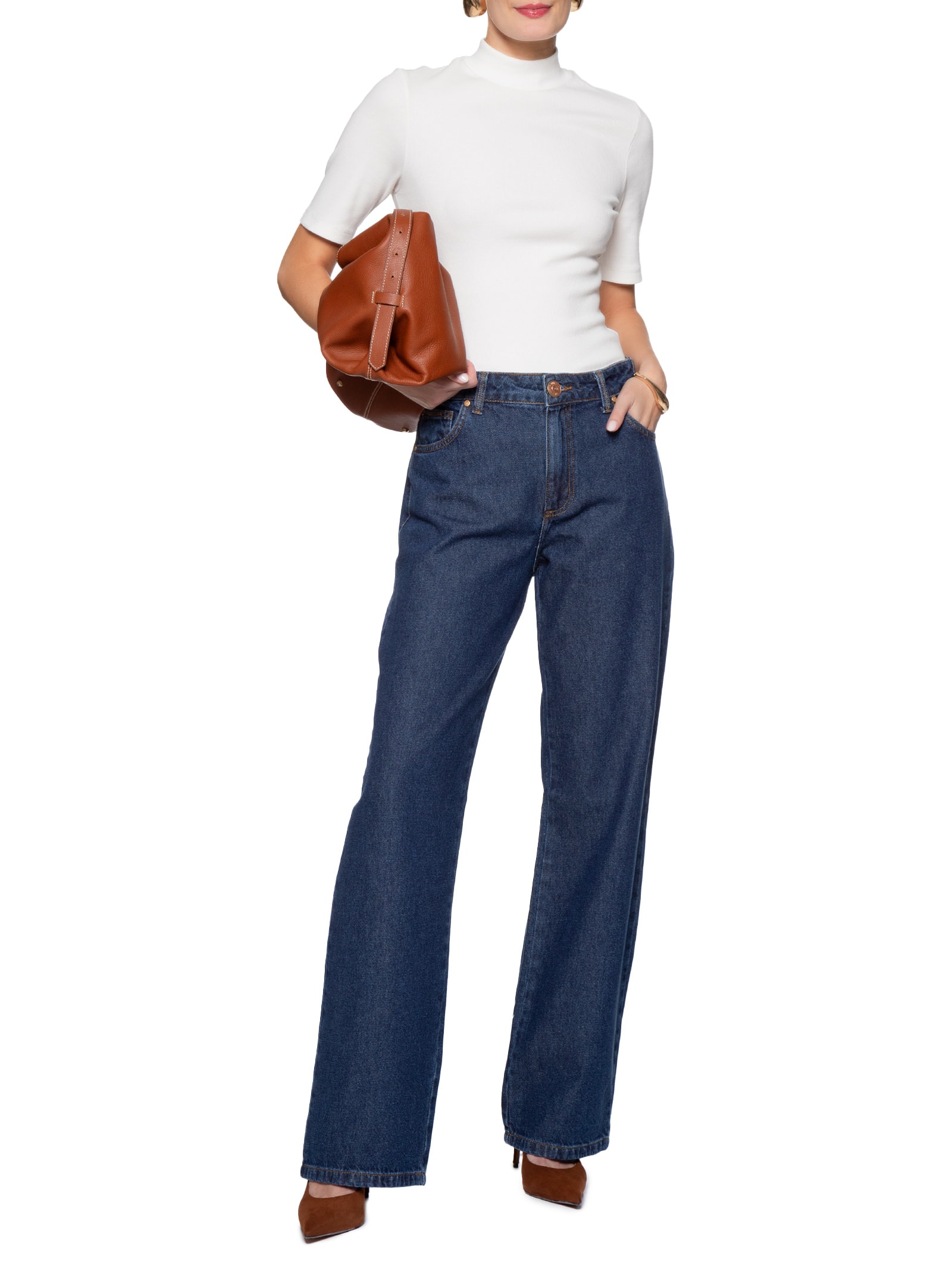 Calça Feminina Jeans Raquel Wide Leg Azul Forum