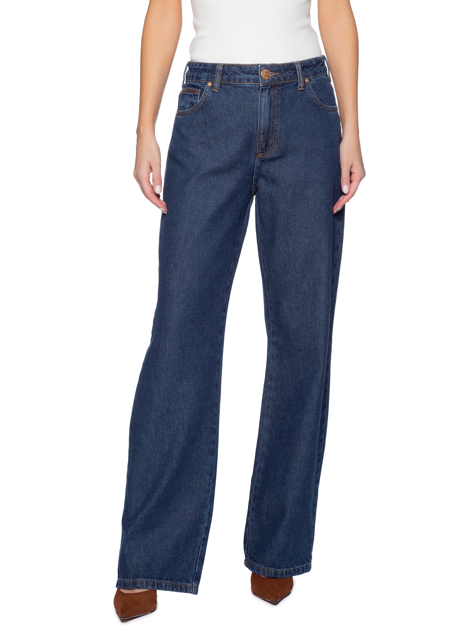 Calça Feminina Jeans Raquel Wide Leg Azul Forum