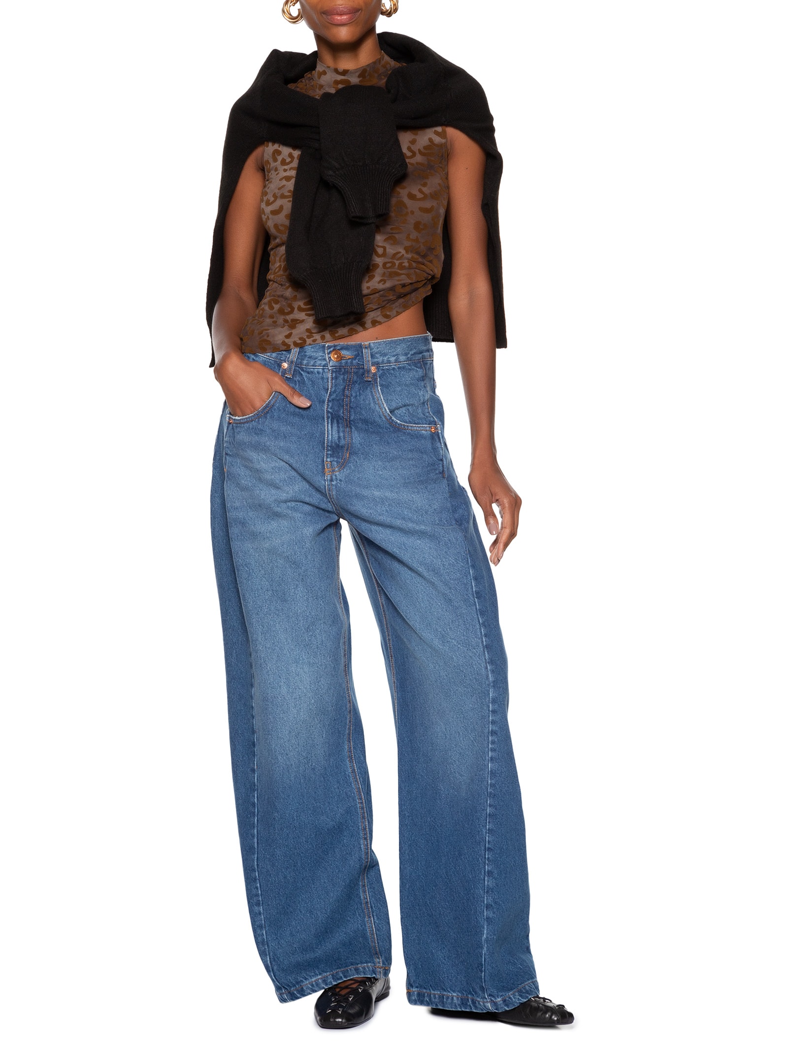 Calça Feminina Jeans Recorte Com Prega Azul Animale Jeans