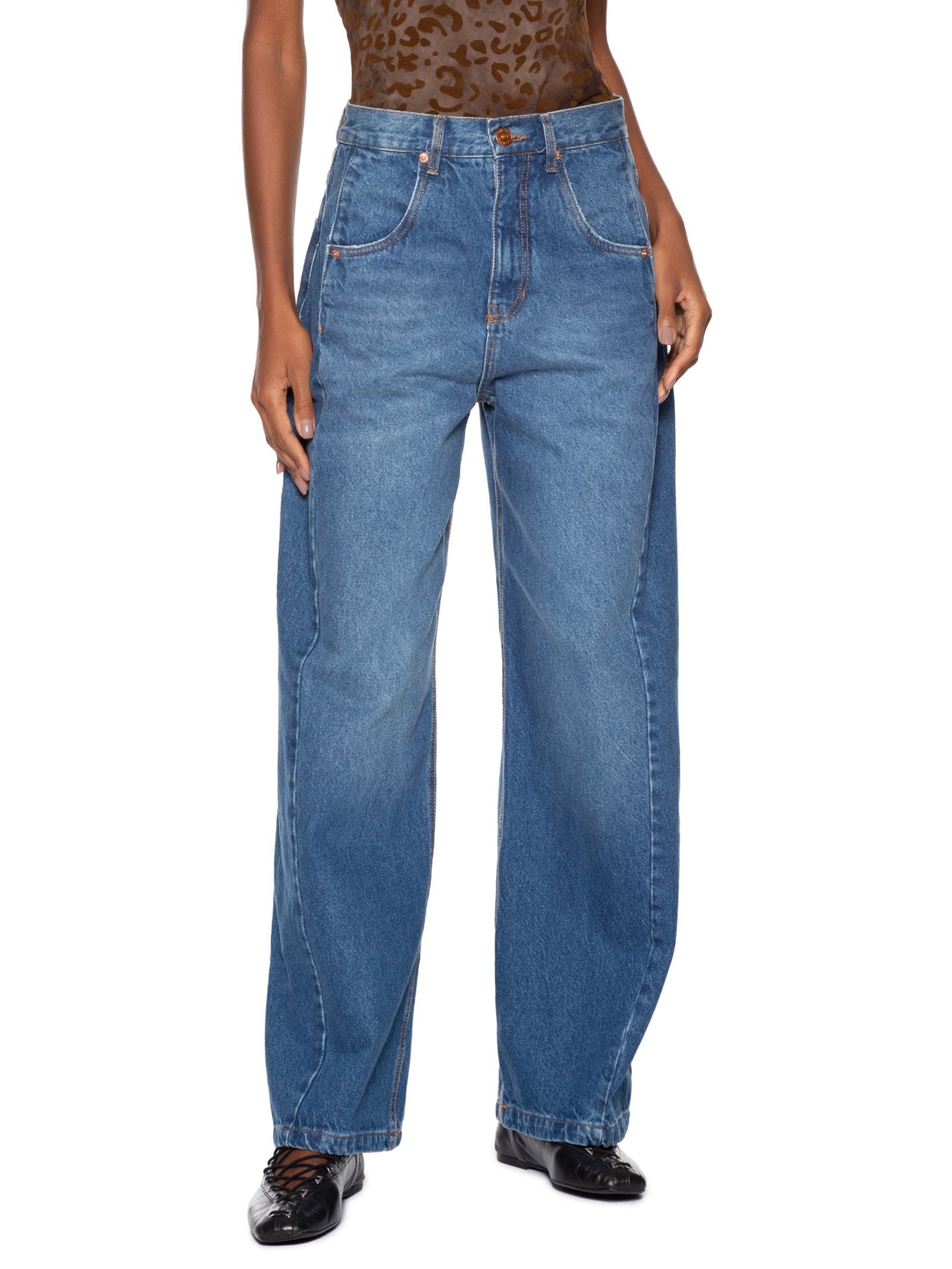 Calça Feminina Jeans Recorte Com Prega Azul Animale Jeans