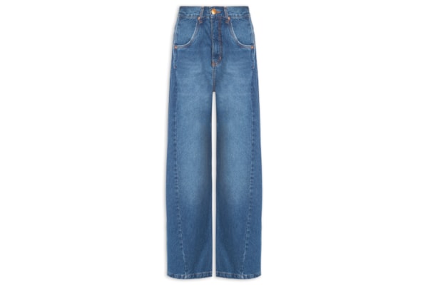 Calça Feminina Jeans Recorte Com Prega - Azul