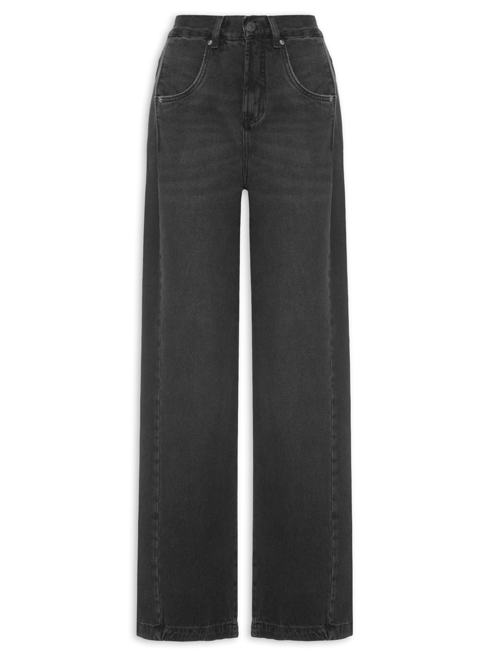 Calça Feminina Jeans Recorte Com Prega Preto Animale Jeans