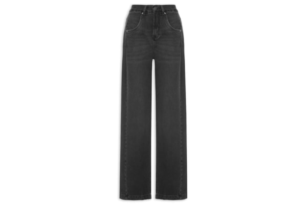 Calça Feminina Jeans Recorte Com Prega - Preto