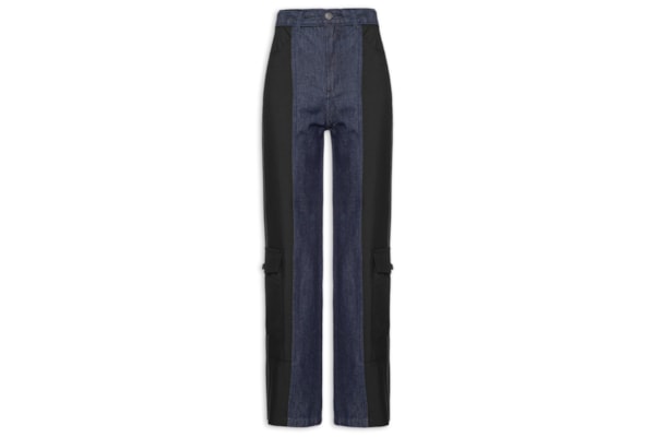  Calça Feminina Jeans Recortes - Azul