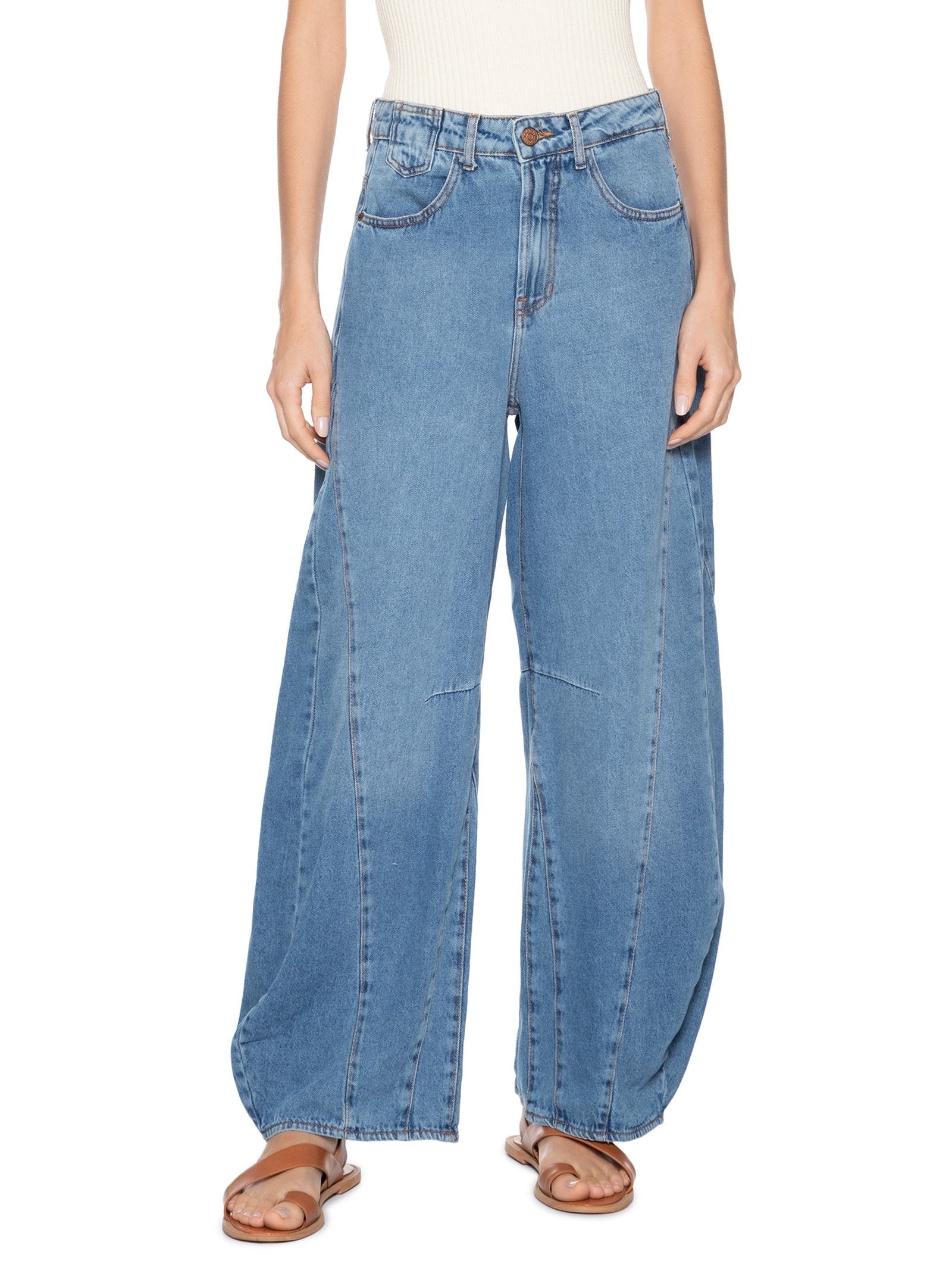 Calça Feminina Jeans Recortes Azul Dress To