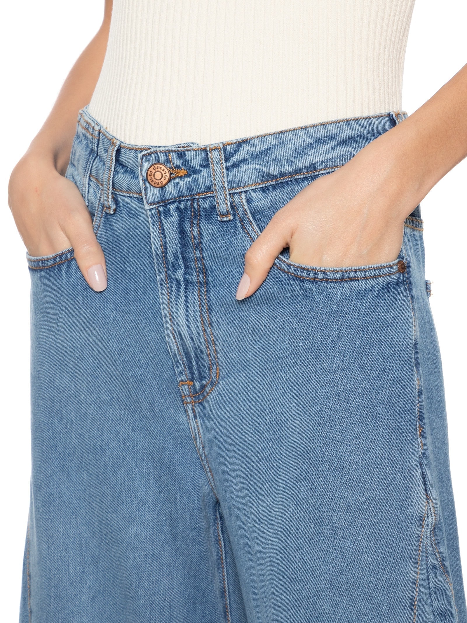 Calça Feminina Jeans Recortes Azul Dress To