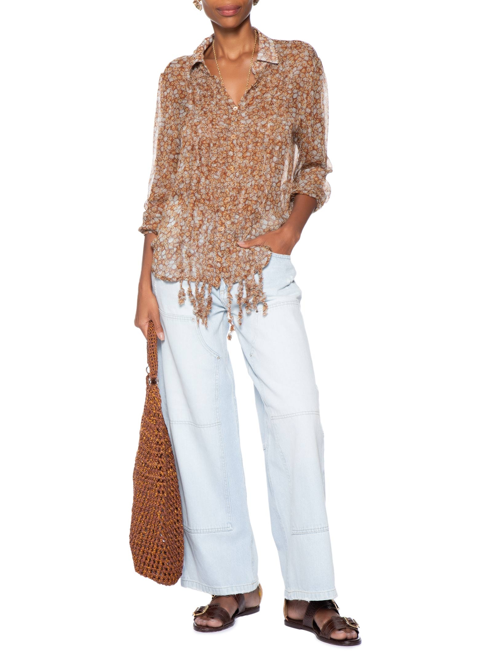 Calça Feminina Jeans Recortes Bolso Frente Azul Animale
