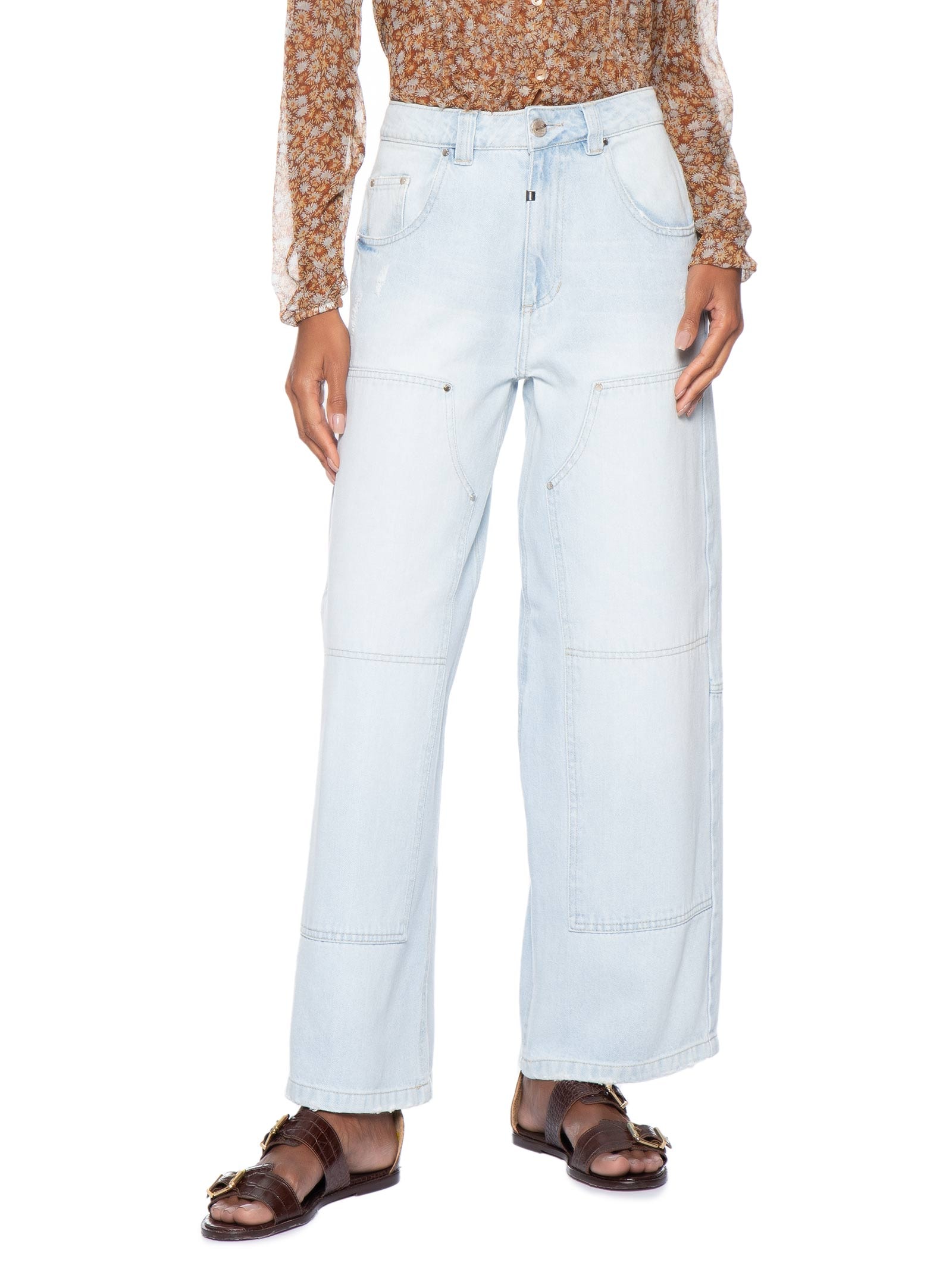 Calça Feminina Jeans Recortes Bolso Frente Azul Animale