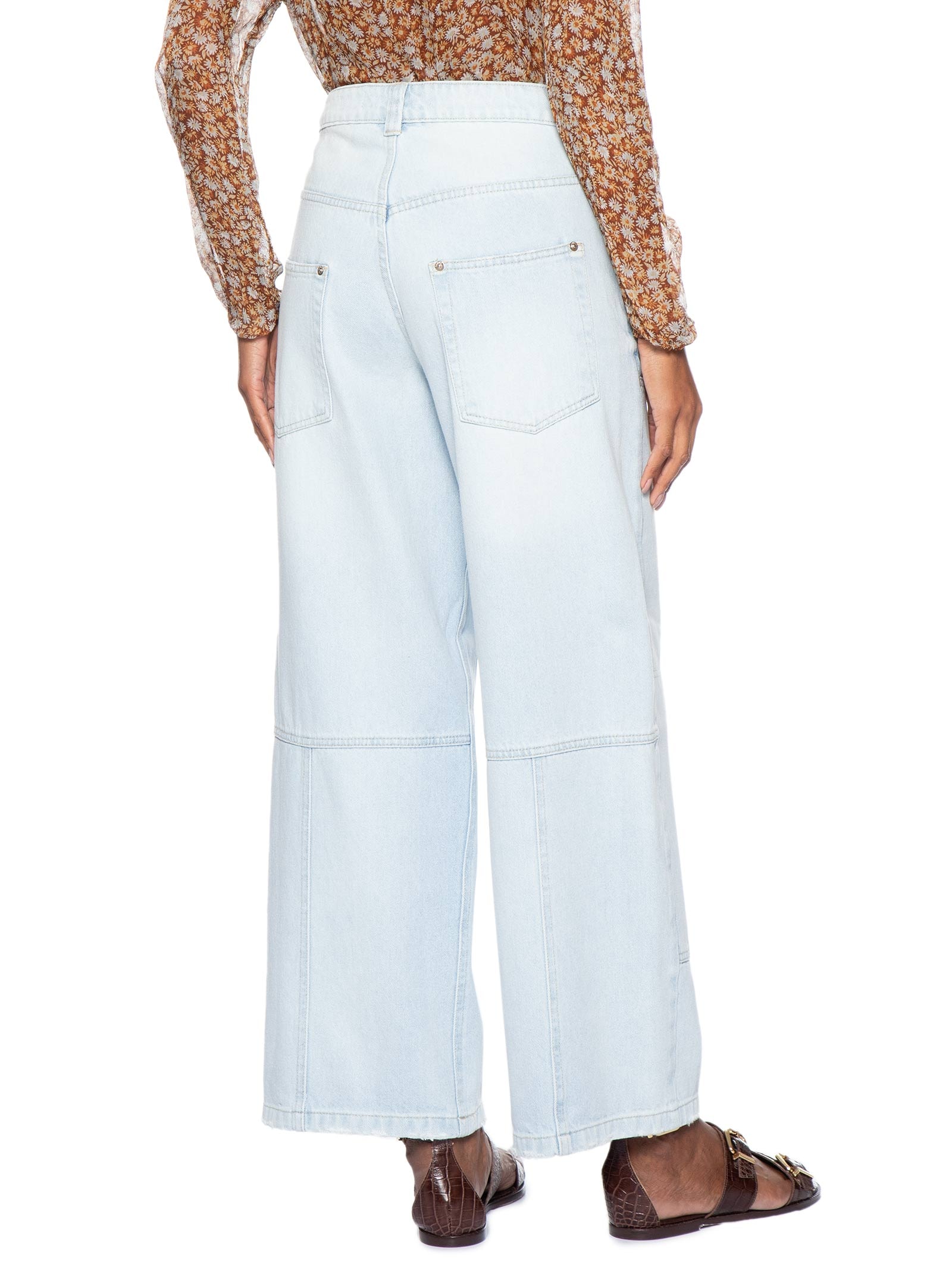 Calça Feminina Jeans Recortes Bolso Frente Azul Animale