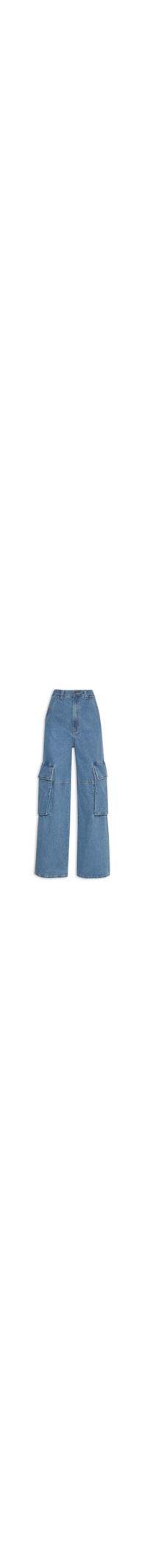 Calça Feminina Jeans Recortes Cargo - Azul