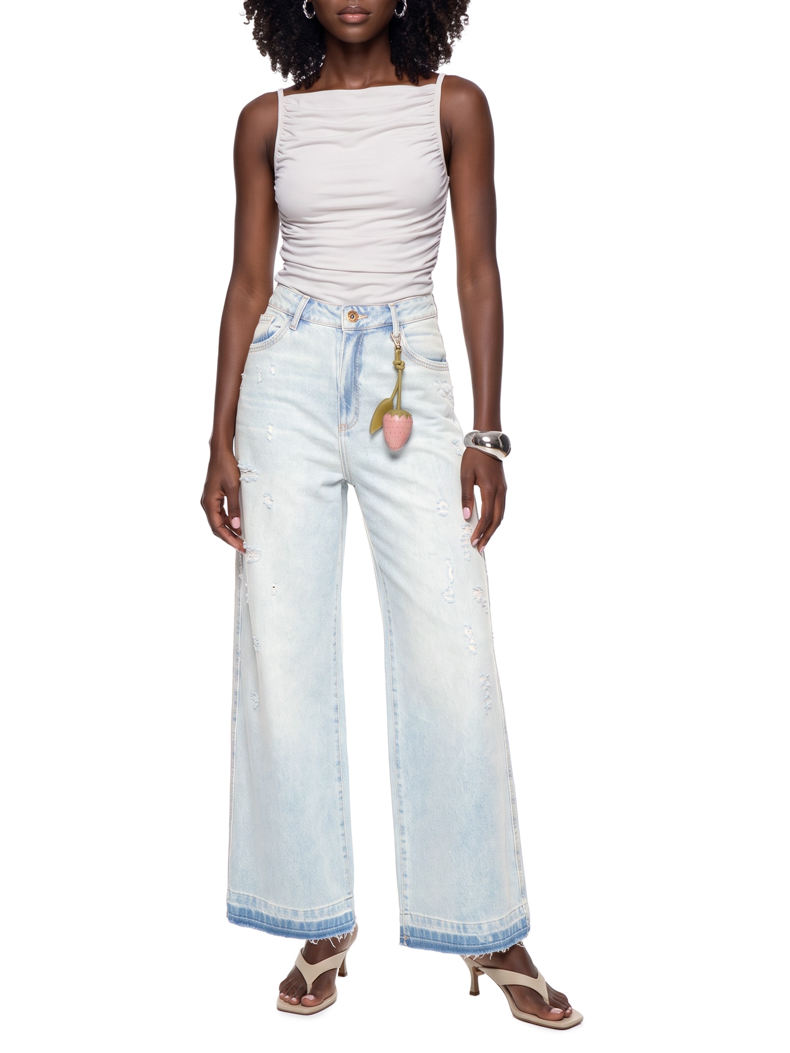 Calça Feminina Jeans Relaxed Cintura Média Azul Lança Perfume