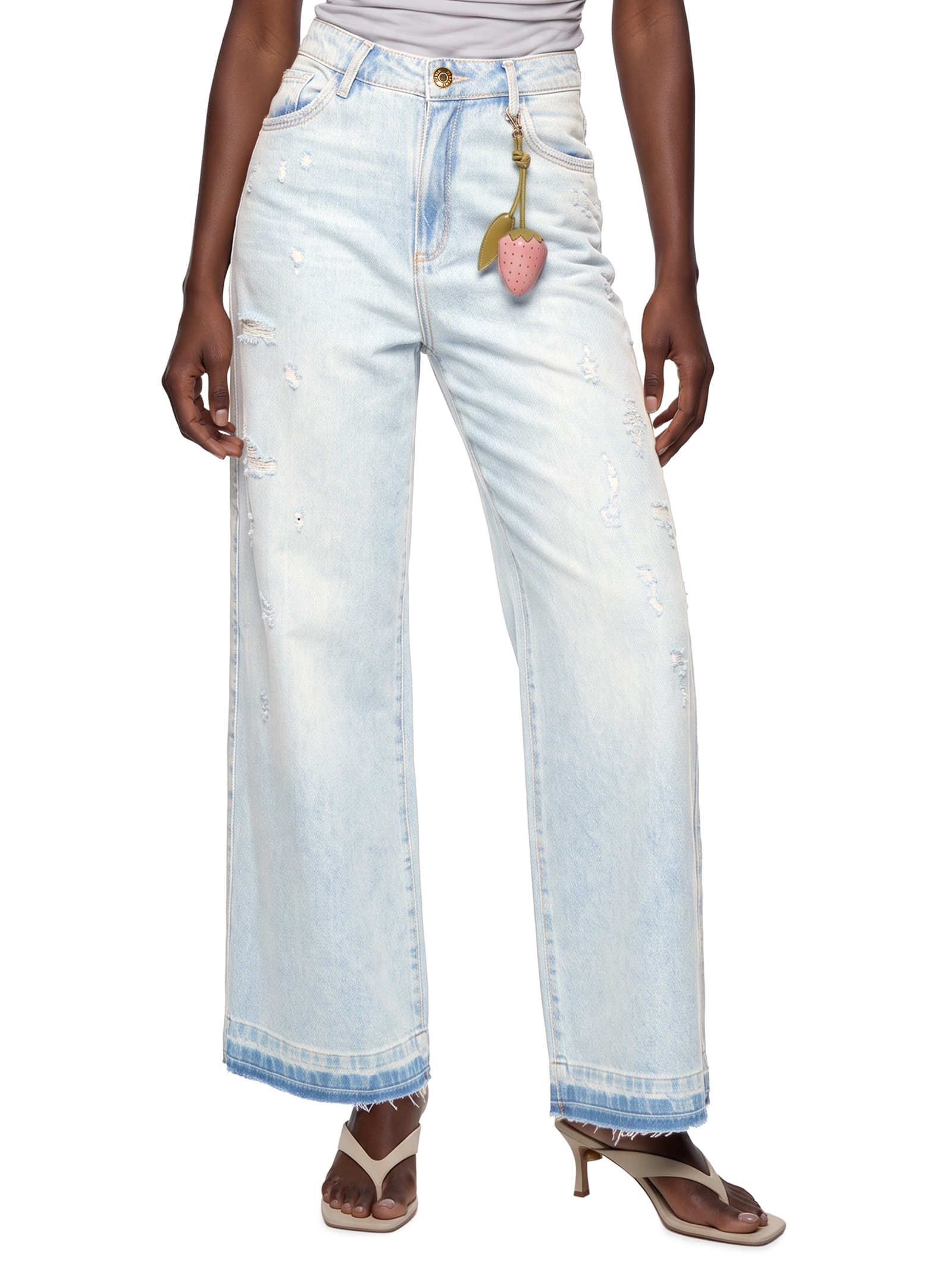 Calça Feminina Jeans Relaxed Cintura Média Azul Lança Perfume
