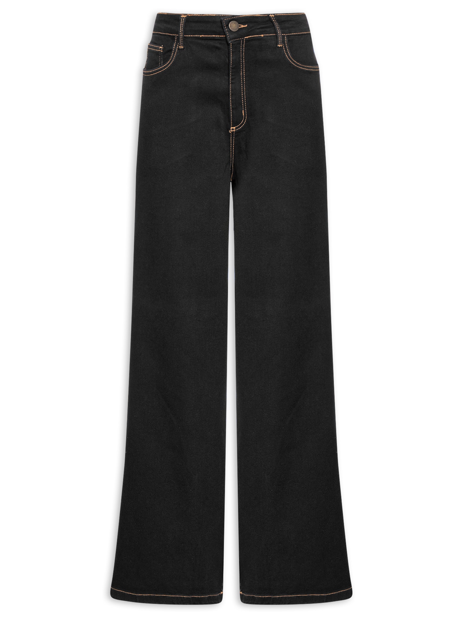 Calça Feminina Jeans Relaxed Cintura Média Preto Lança Perfume