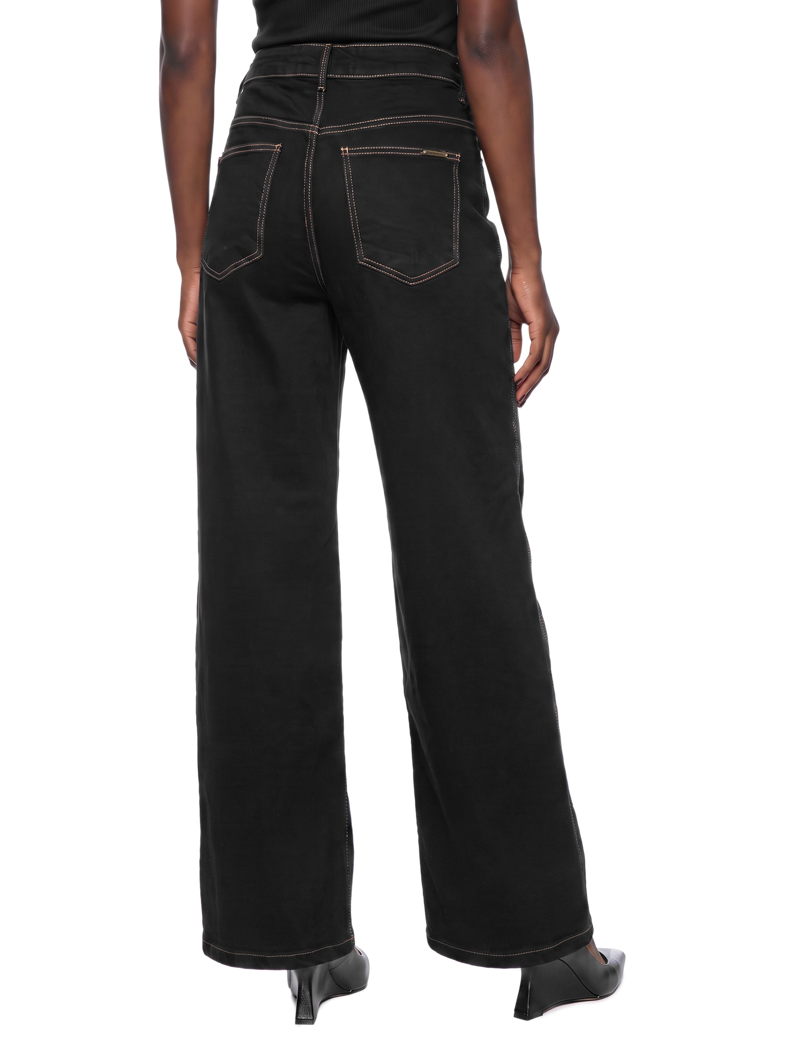 Calça Feminina Jeans Relaxed Cintura Média Preto Lança Perfume
