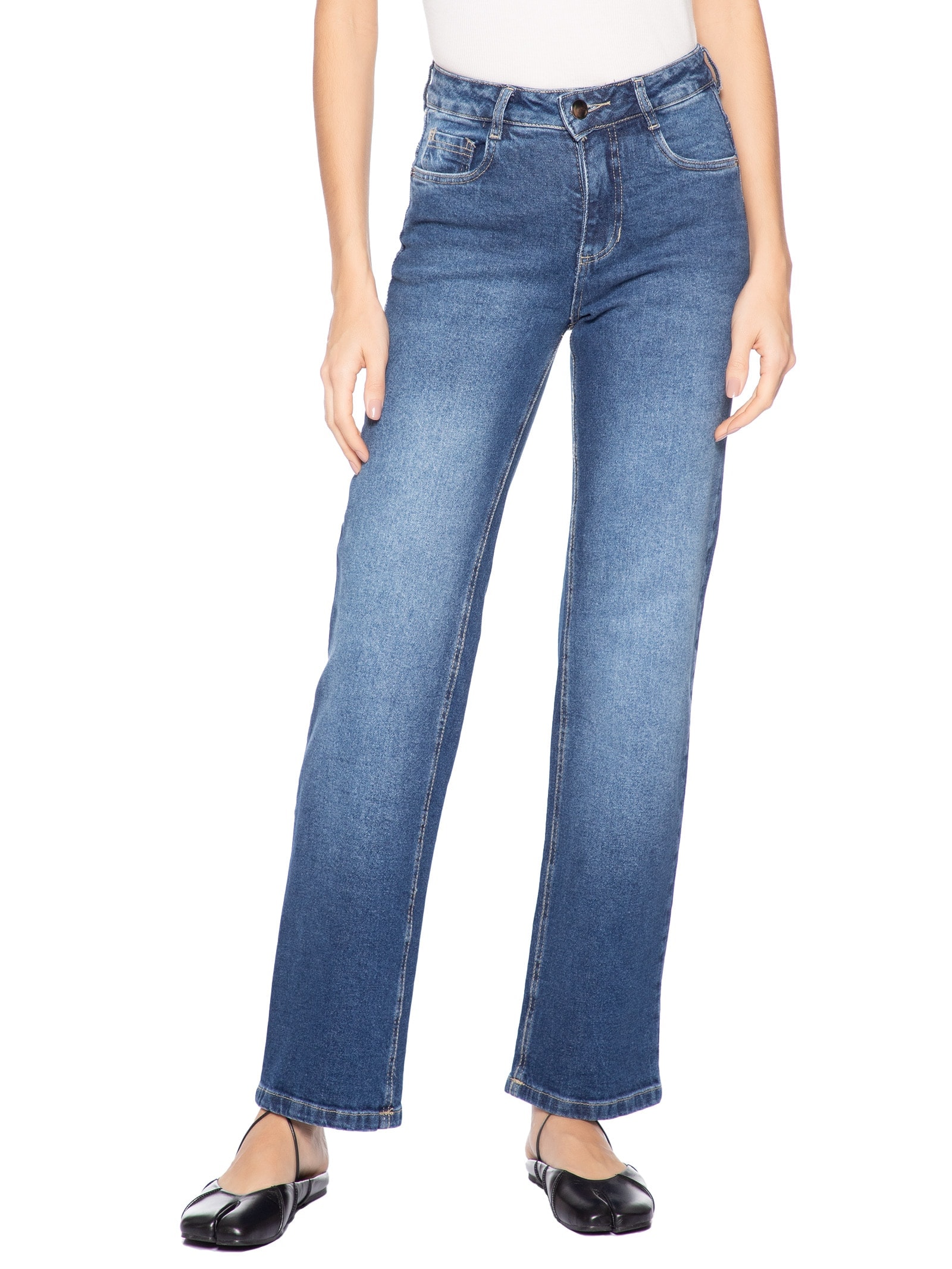 Calça Feminina Jeans Reta Azul Market 33
