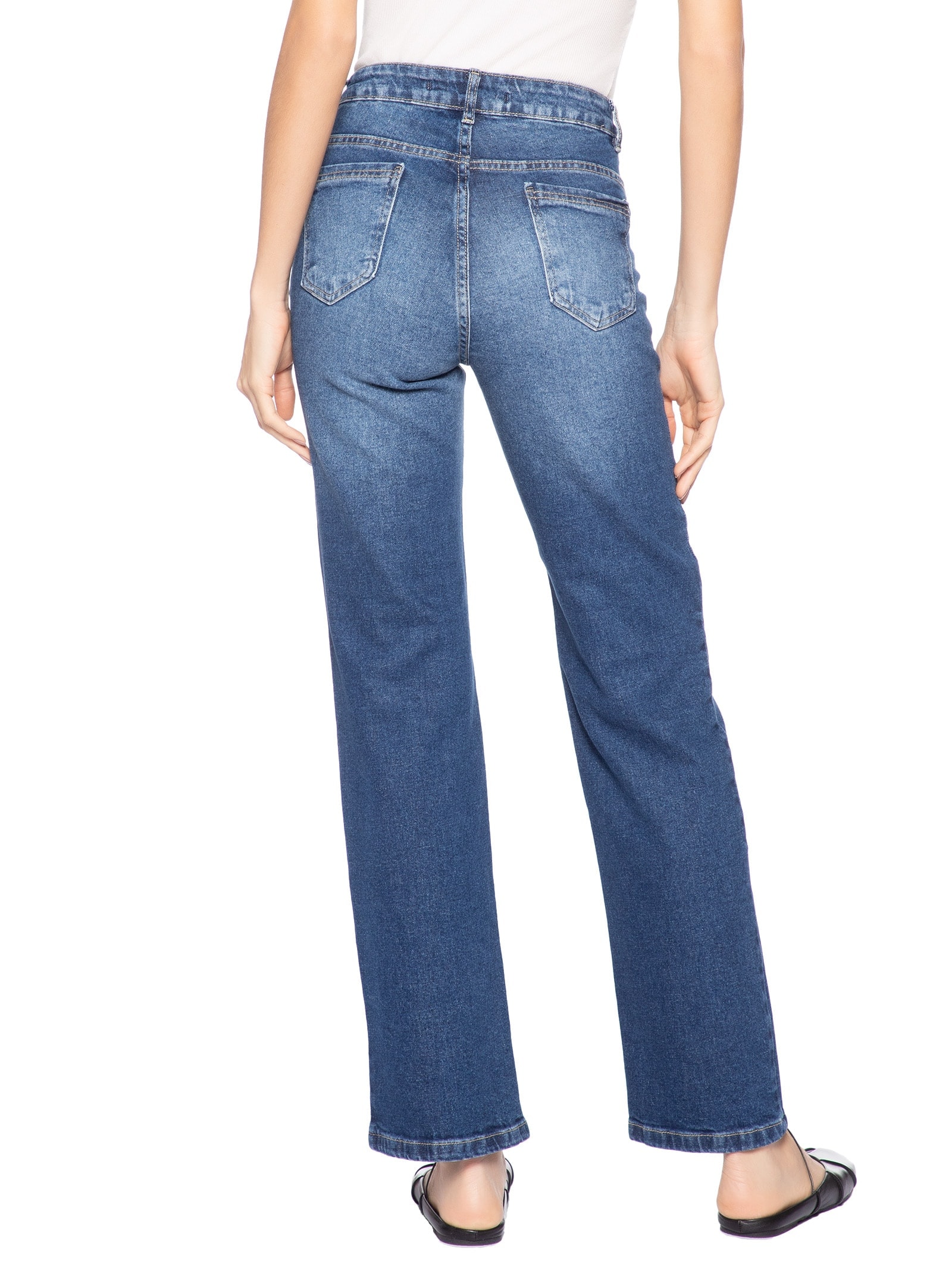 Calça Feminina Jeans Reta Azul Market 33