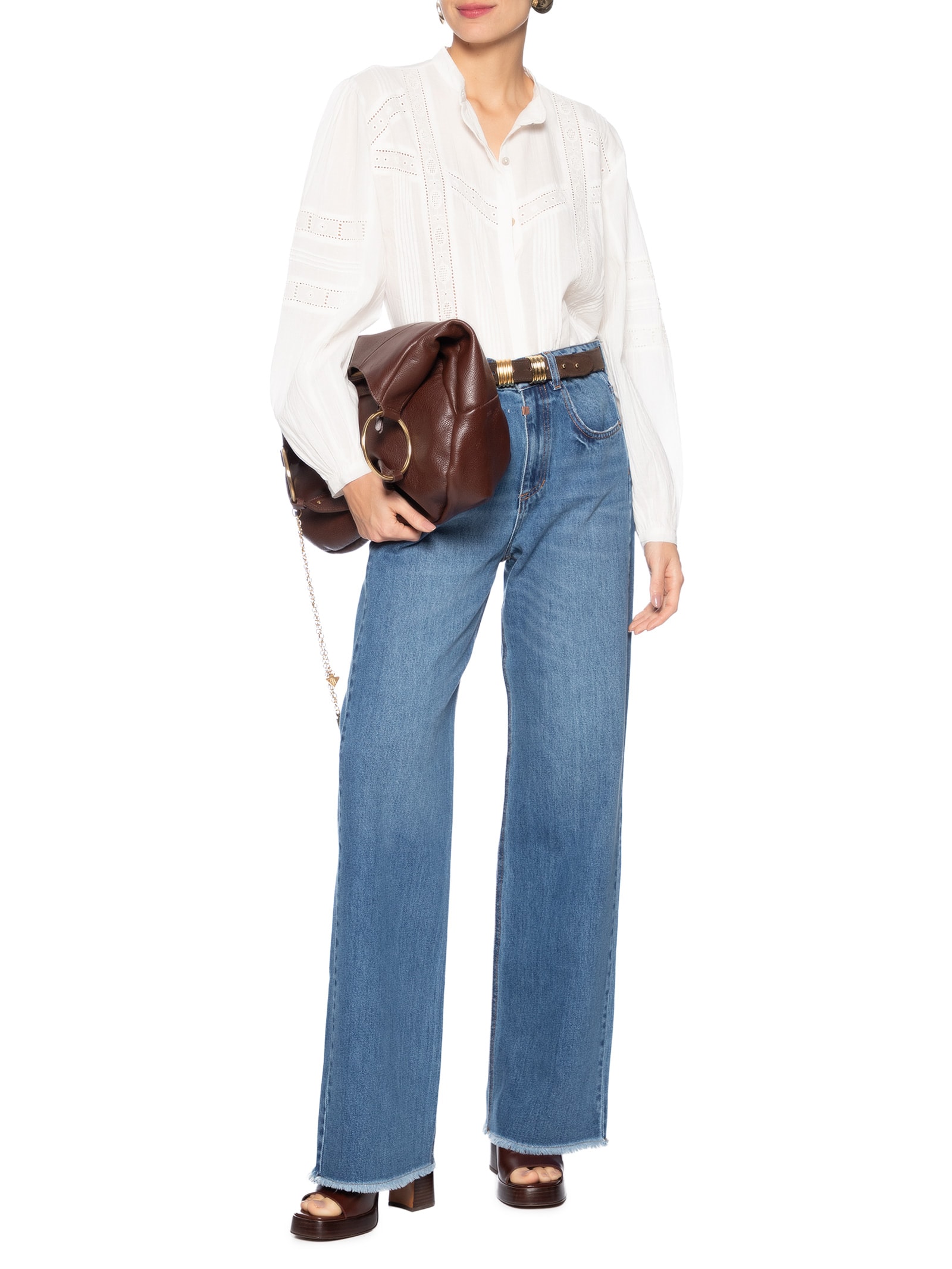 Calça Feminina Jeans Reta Barra Dobrada Azul Animale