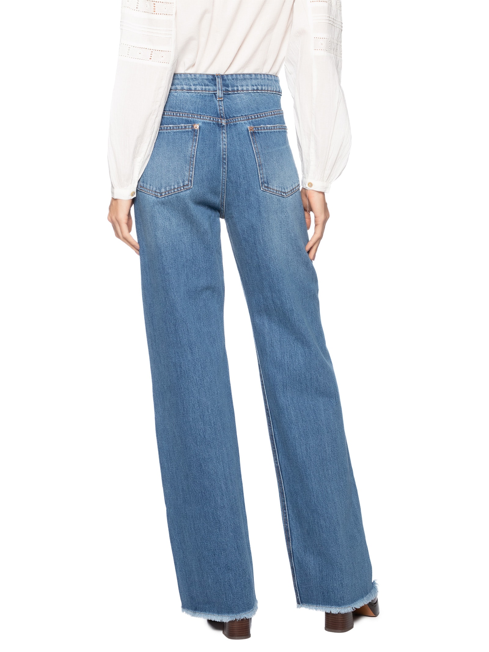 Calça Feminina Jeans Reta Barra Dobrada Azul Animale