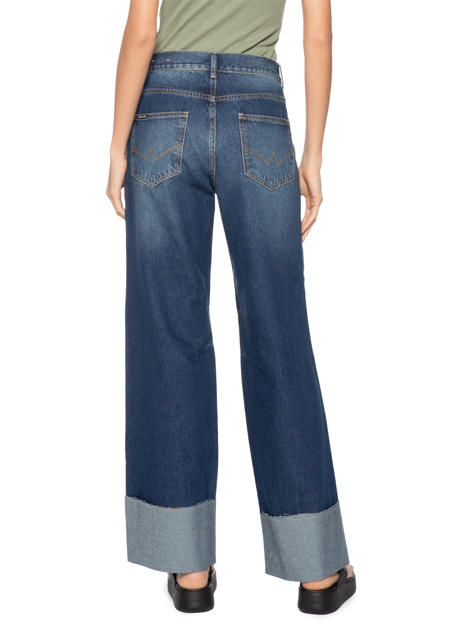 Calça Feminina Jeans Reta Barra Dobrada Azul Animale Jeans