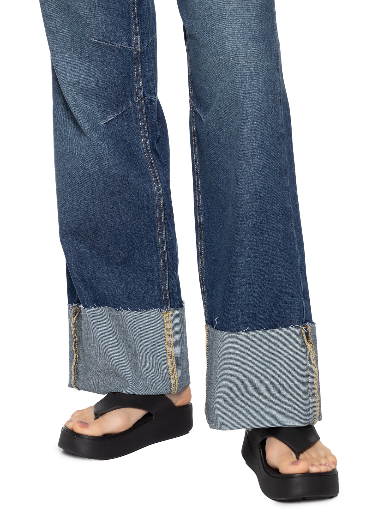 Calça Feminina Jeans Reta Barra Dobrada Azul Animale Jeans