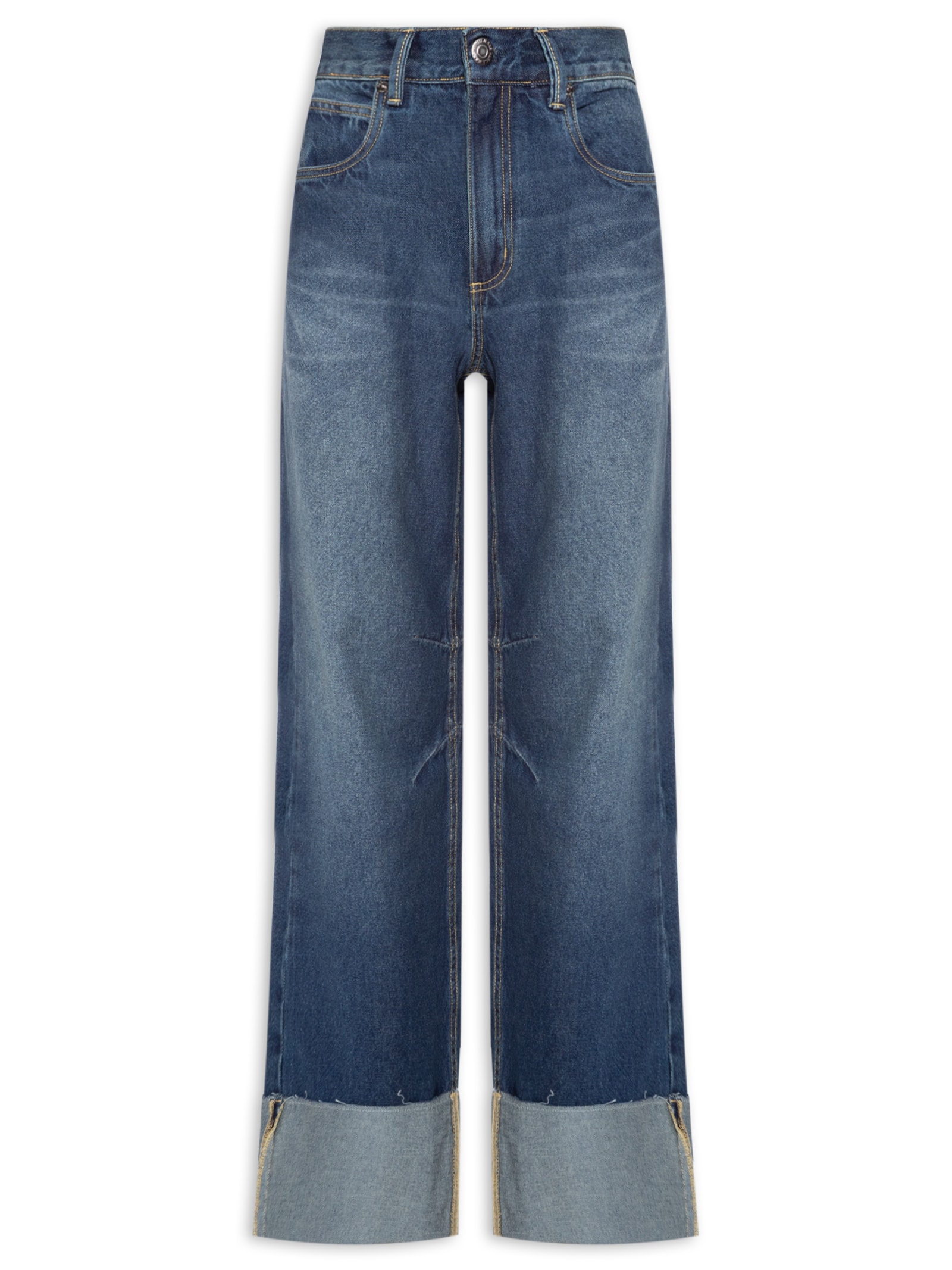 Calça Feminina Jeans Reta Barra Dobrada Azul Animale Jeans