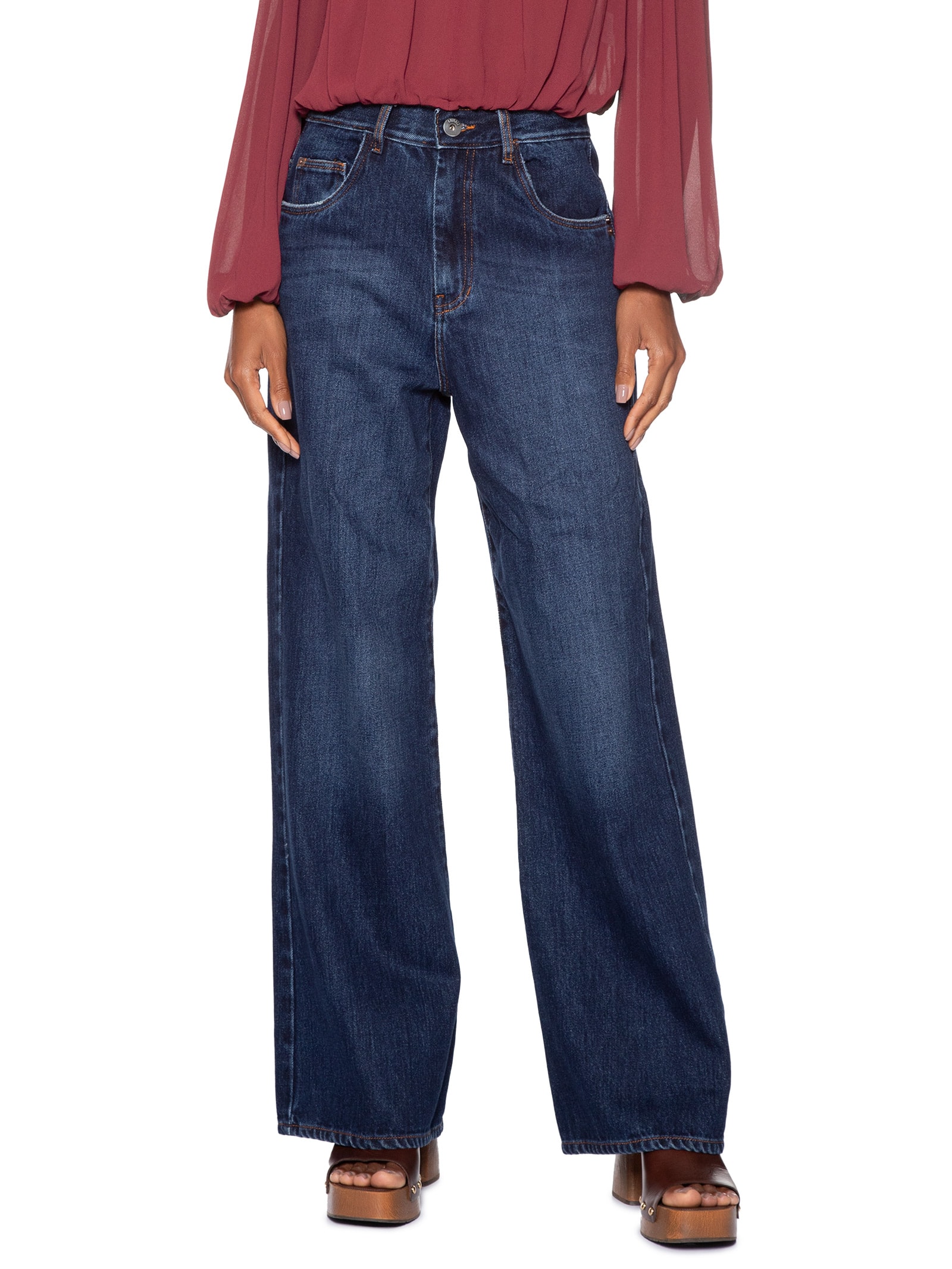 Calça Feminina Jeans Reta Básica Azul Animale