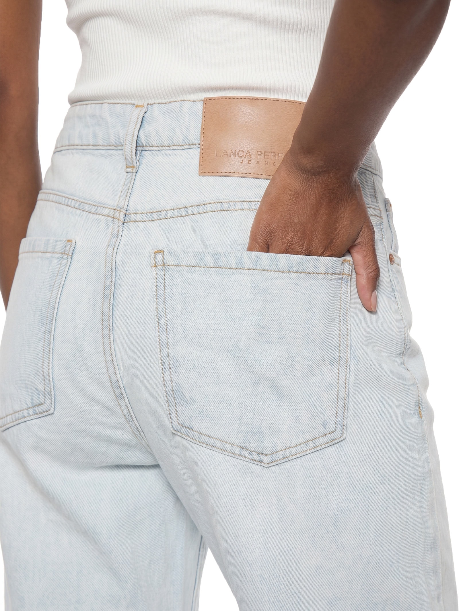 Calça Feminina Jeans Reta Cintura Alta Azul Lança Perfume
