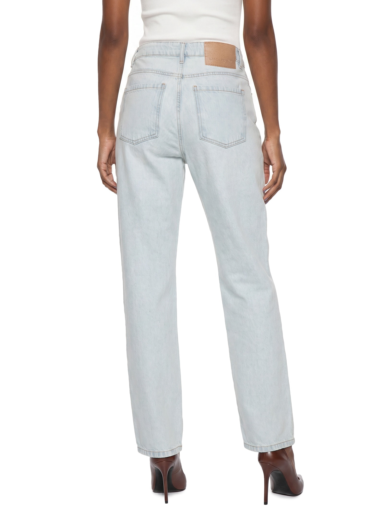 Calça Feminina Jeans Reta Cintura Alta Azul Lança Perfume