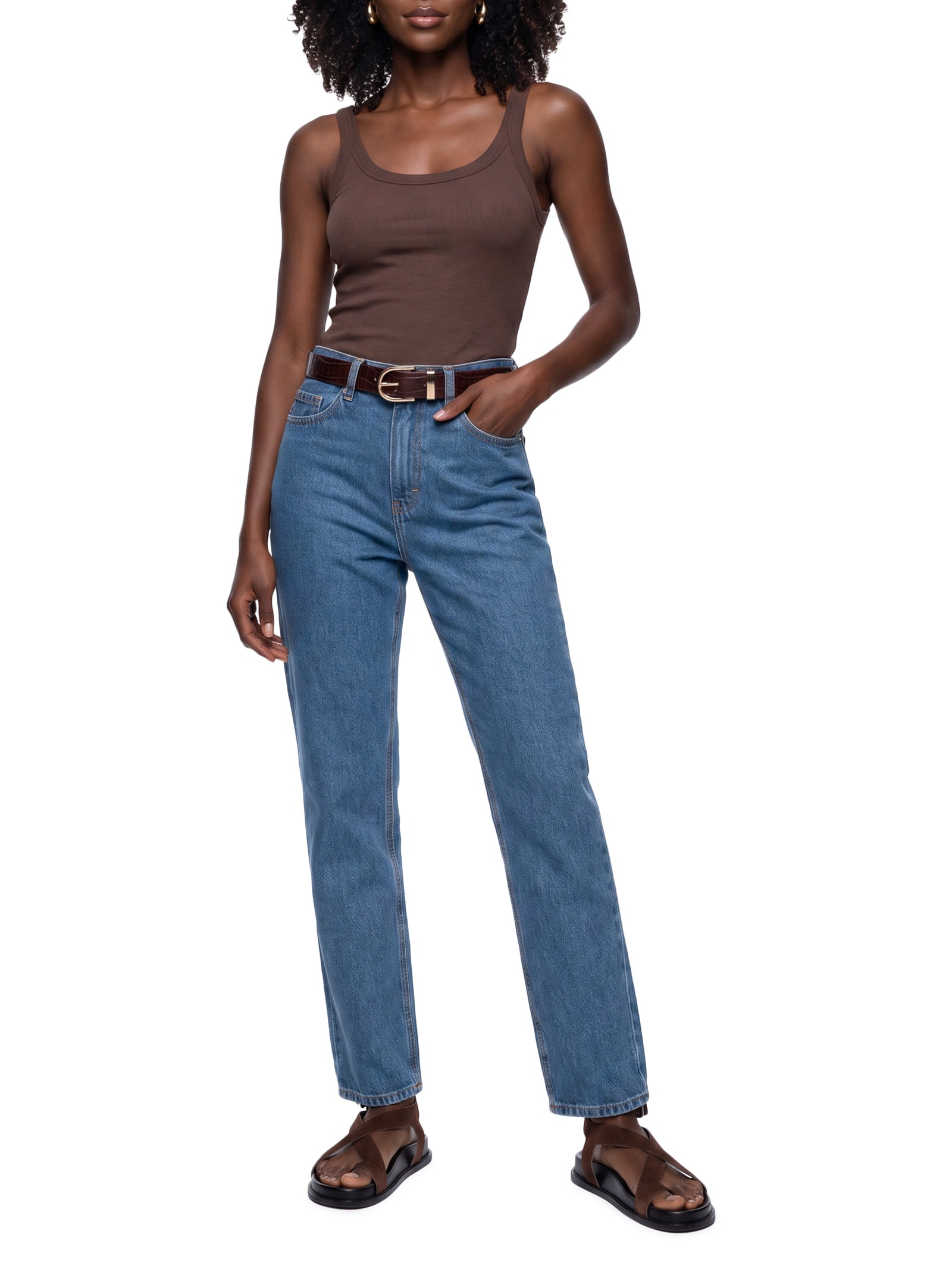 Calça Feminina Jeans Reta Cintura Média Azul Hering