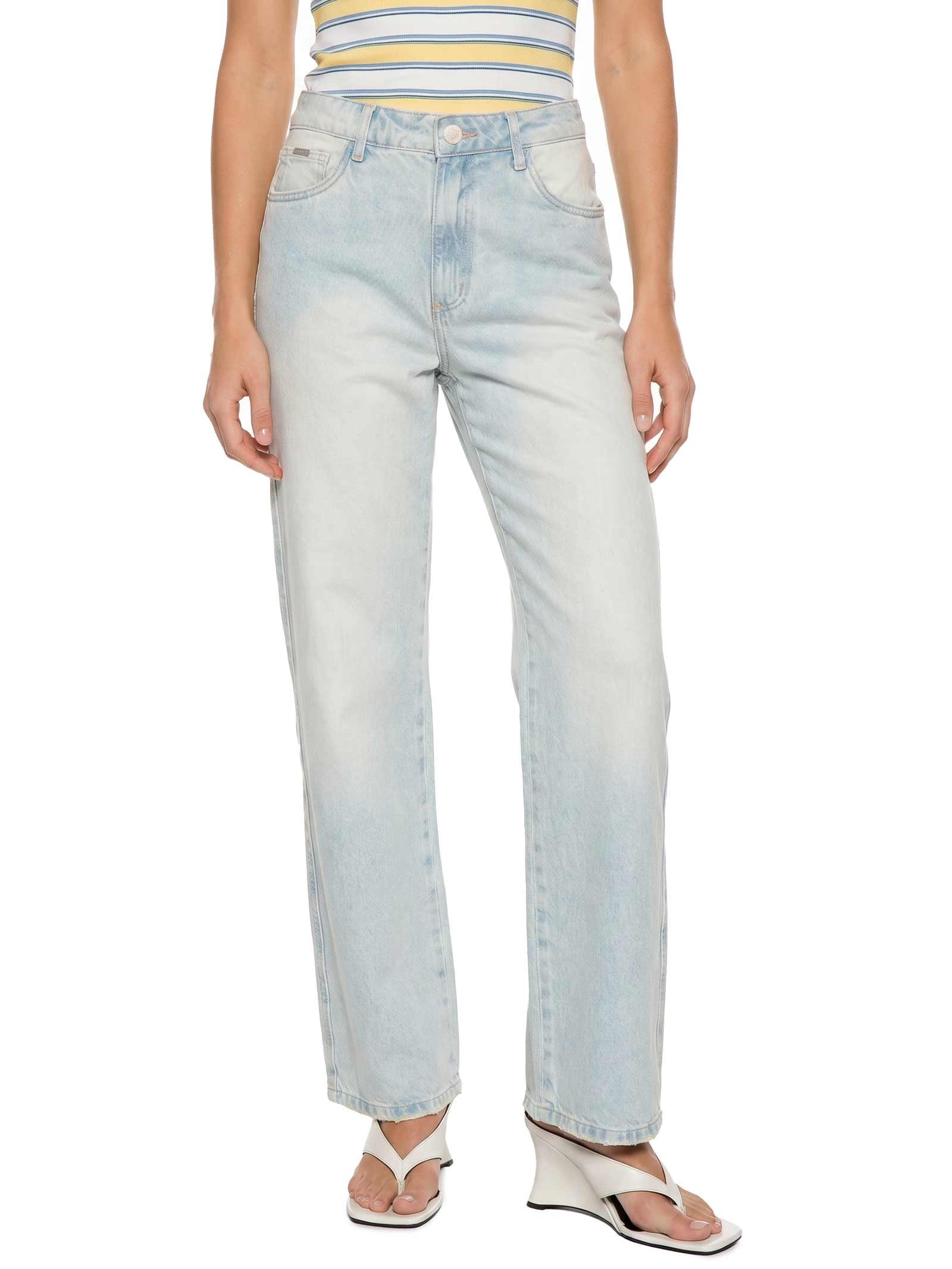 Calça Feminina Jeans Reta Cintura Média Brasil Azul My Favorite
