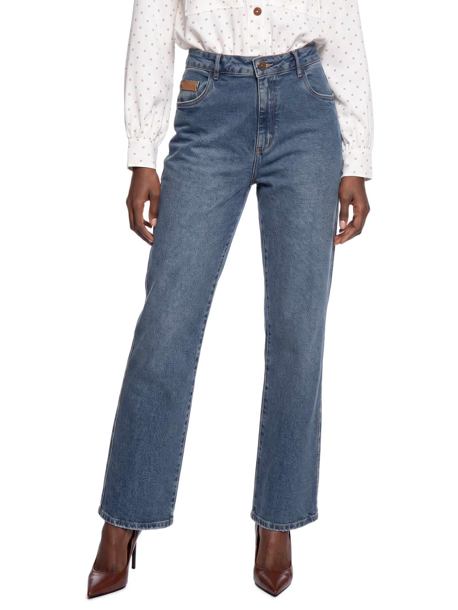 Calça Feminina Jeans Reta Cintura Média – Azul Lança Perfume