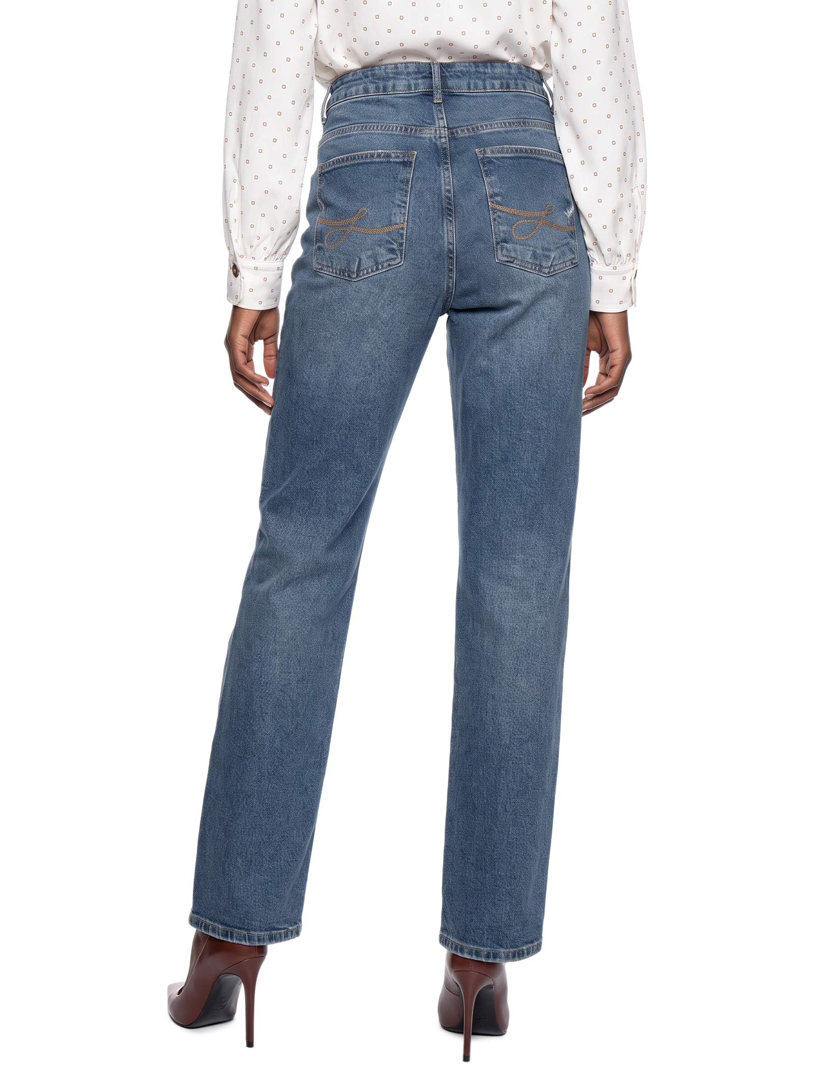 Calça Feminina Jeans Reta Cintura Média – Azul Lança Perfume