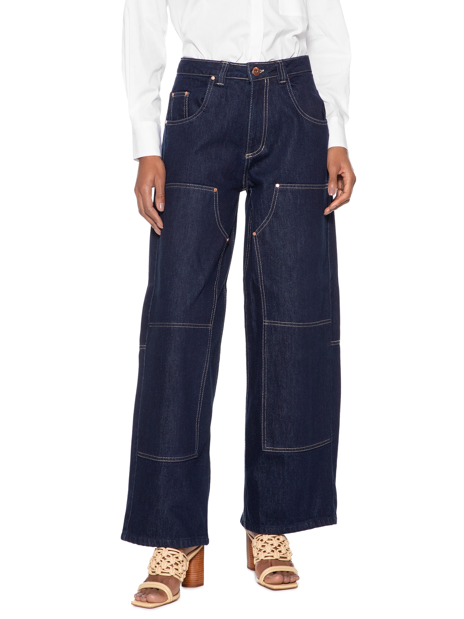 Calça Feminina Jeans Reta Dark Blue Cintura Baixa Azul Animale